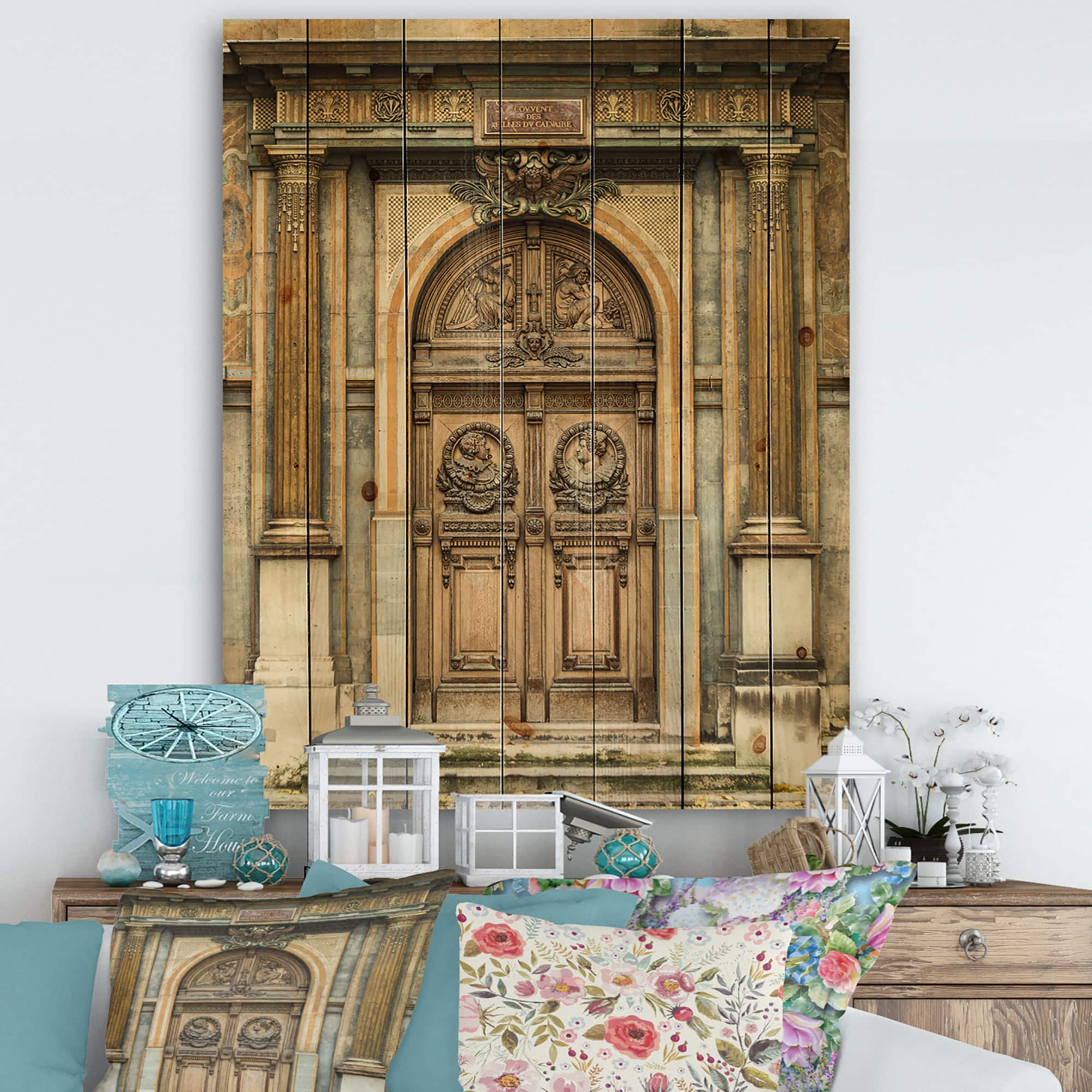 Designart - Old Wooden Door With Carvings in Paris, France
