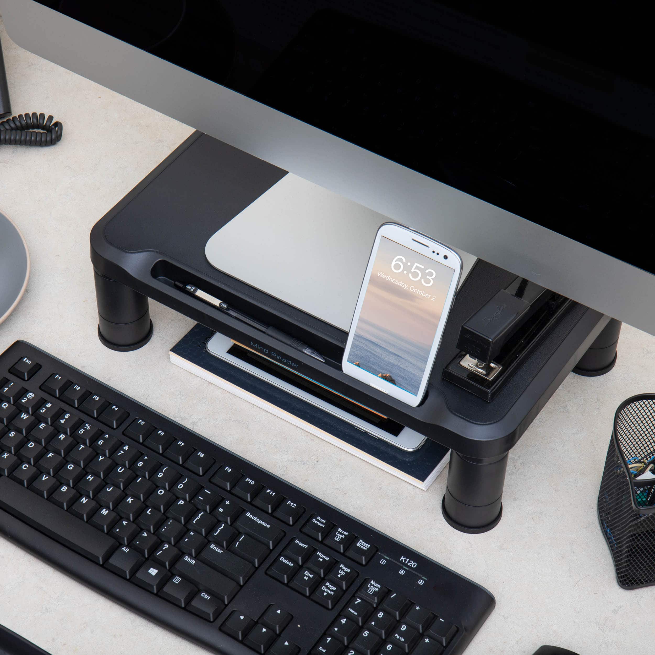Mind Reader Black Small Plastic Monitor Riser Stand Set