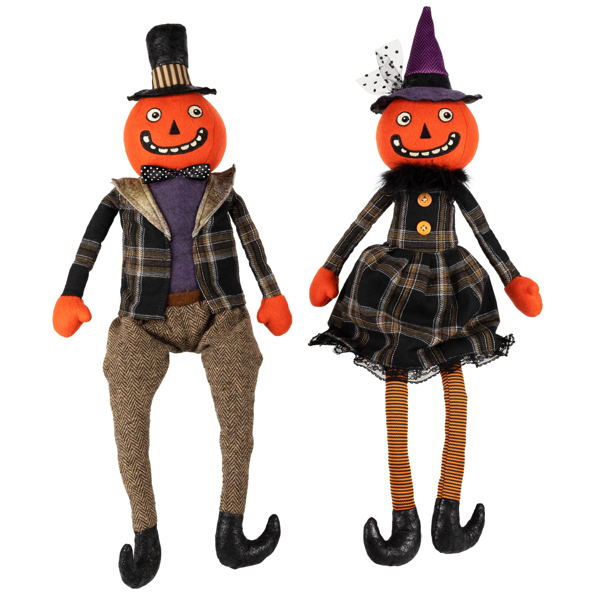 35763032 Jack-O-Lantern Couple Halloween Figures - 24 in. - Black - Set of 2
