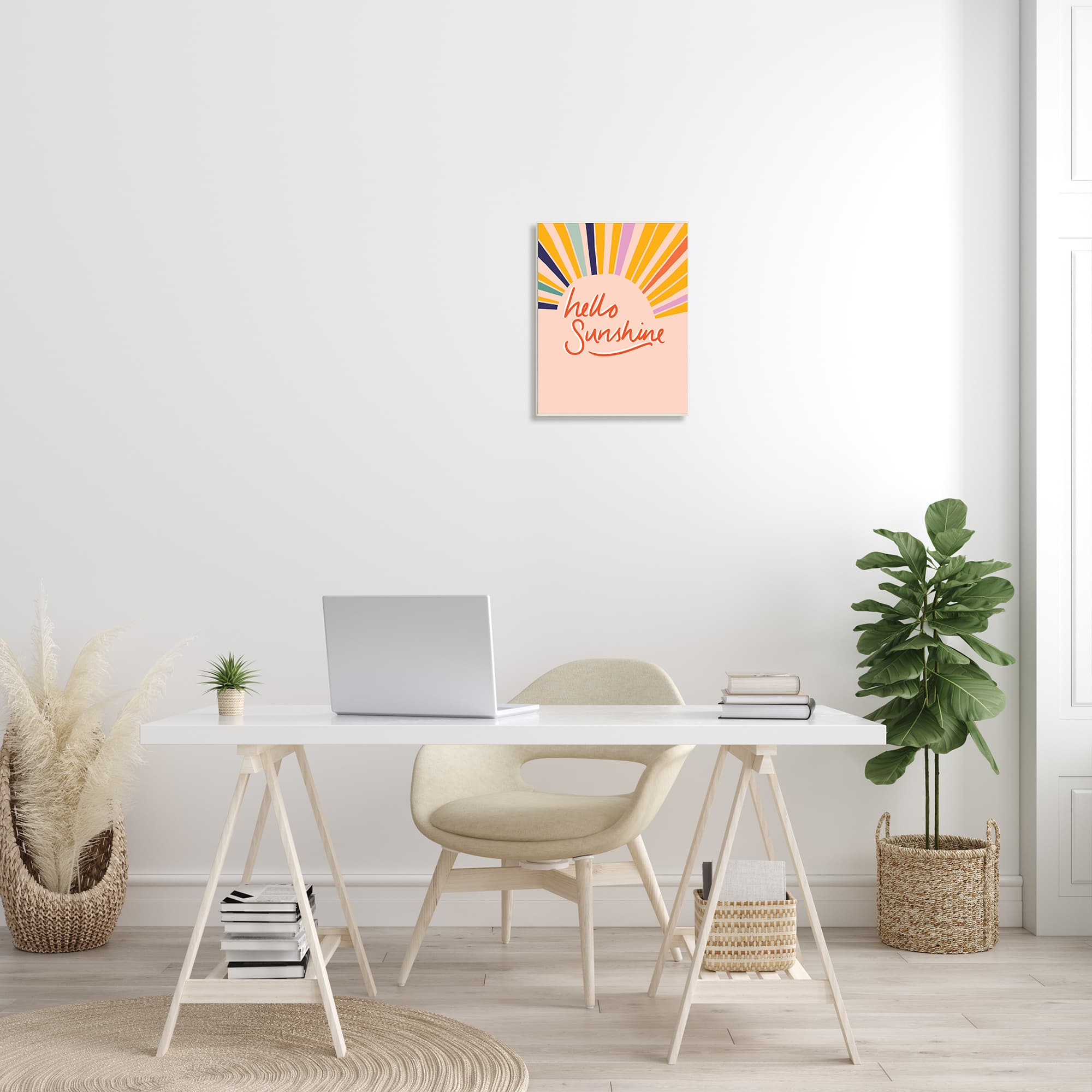 Stupell Industries Hello Sunshine Exclamation Sunrise Rainbow Rays Wall Plaque