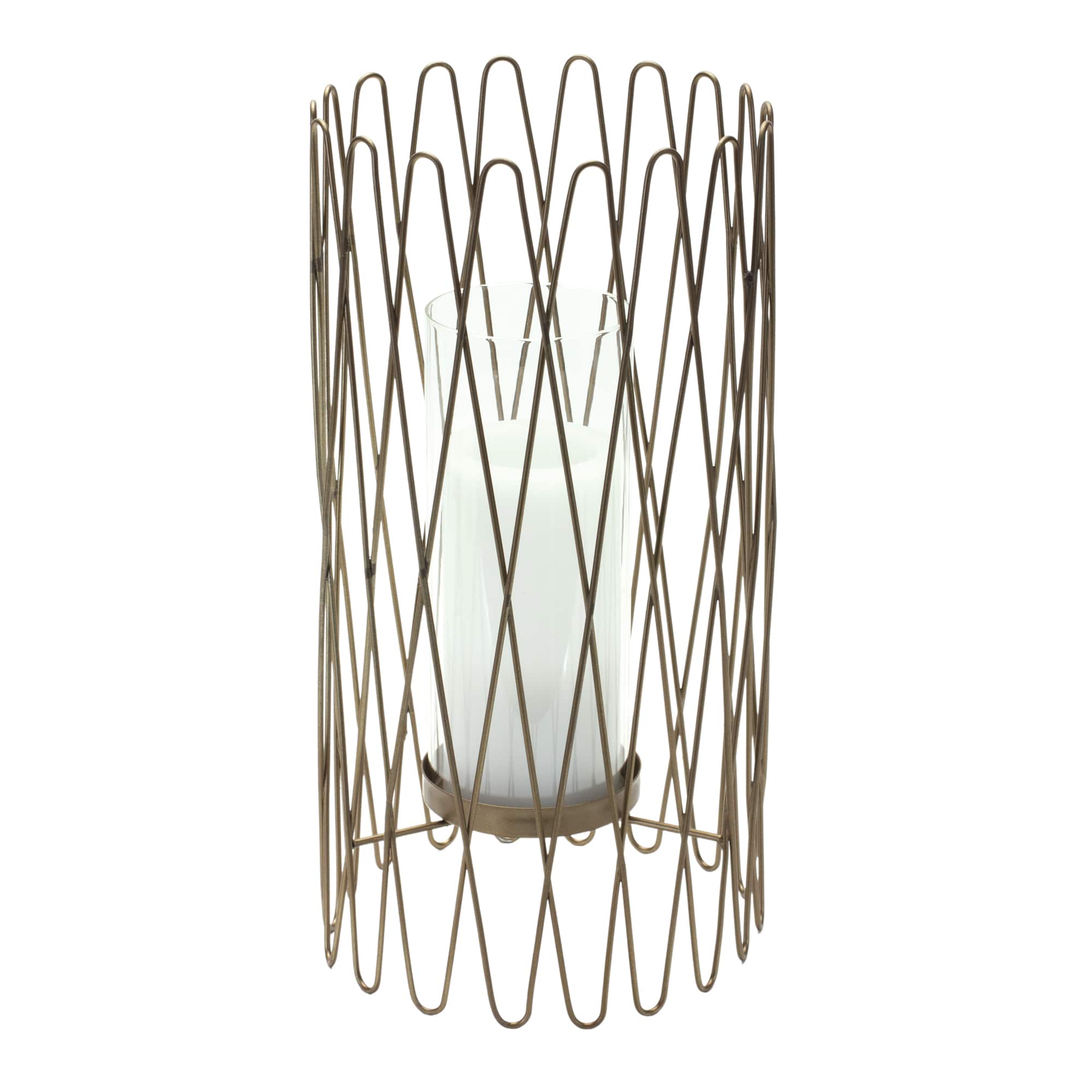 14.25" Geometric Iron Candle Holder with Glass Hurricane