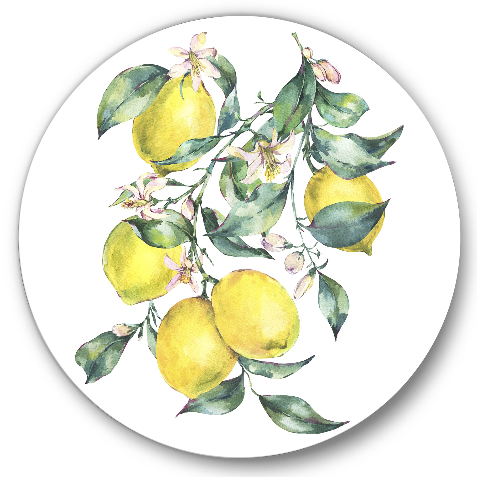 Designart - Branch of Yellow Lemons and Leaves I - Tropical Metal Circle Wall Art