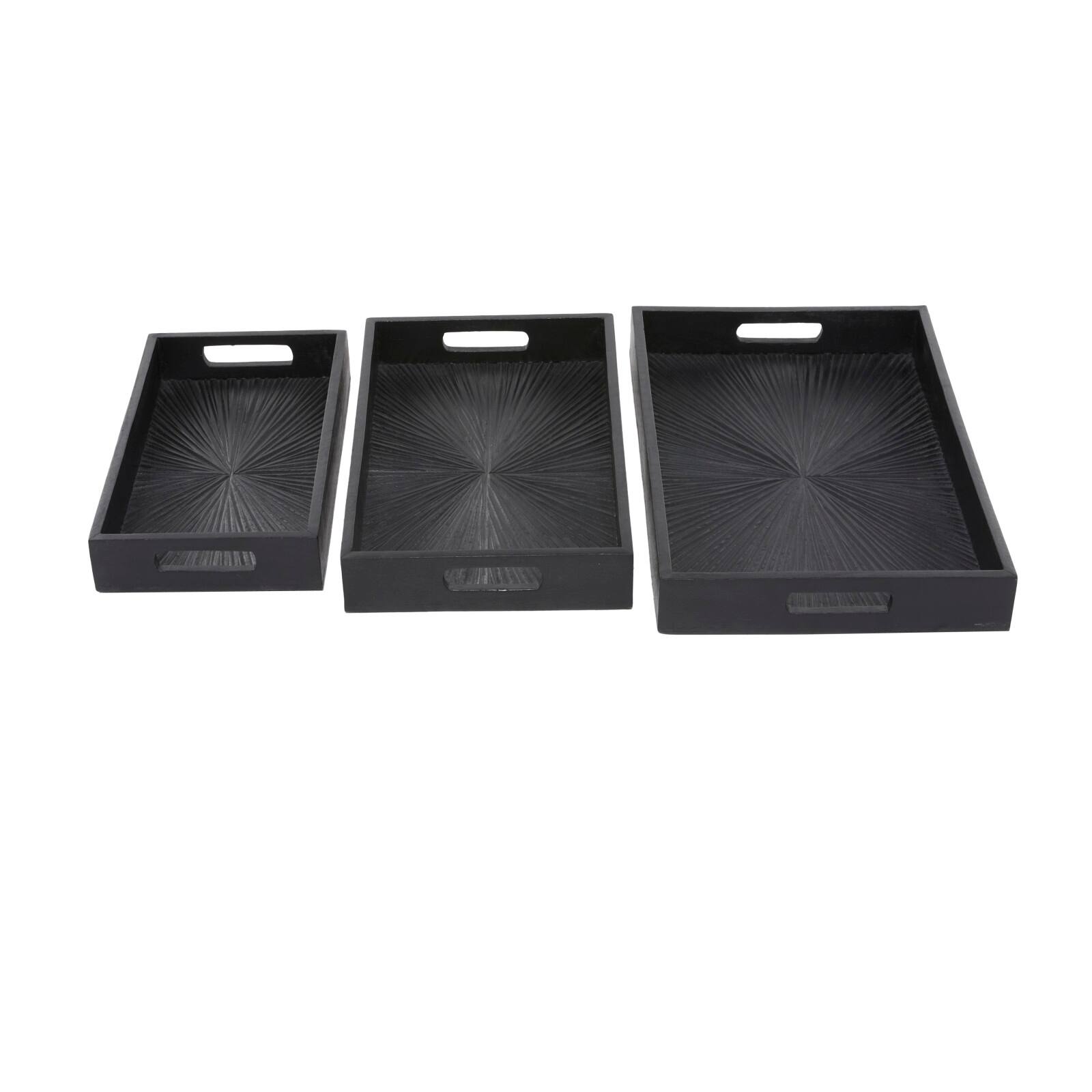 Set of 3" Black Wood Contemporary Trays, 3" x 16" x 10"