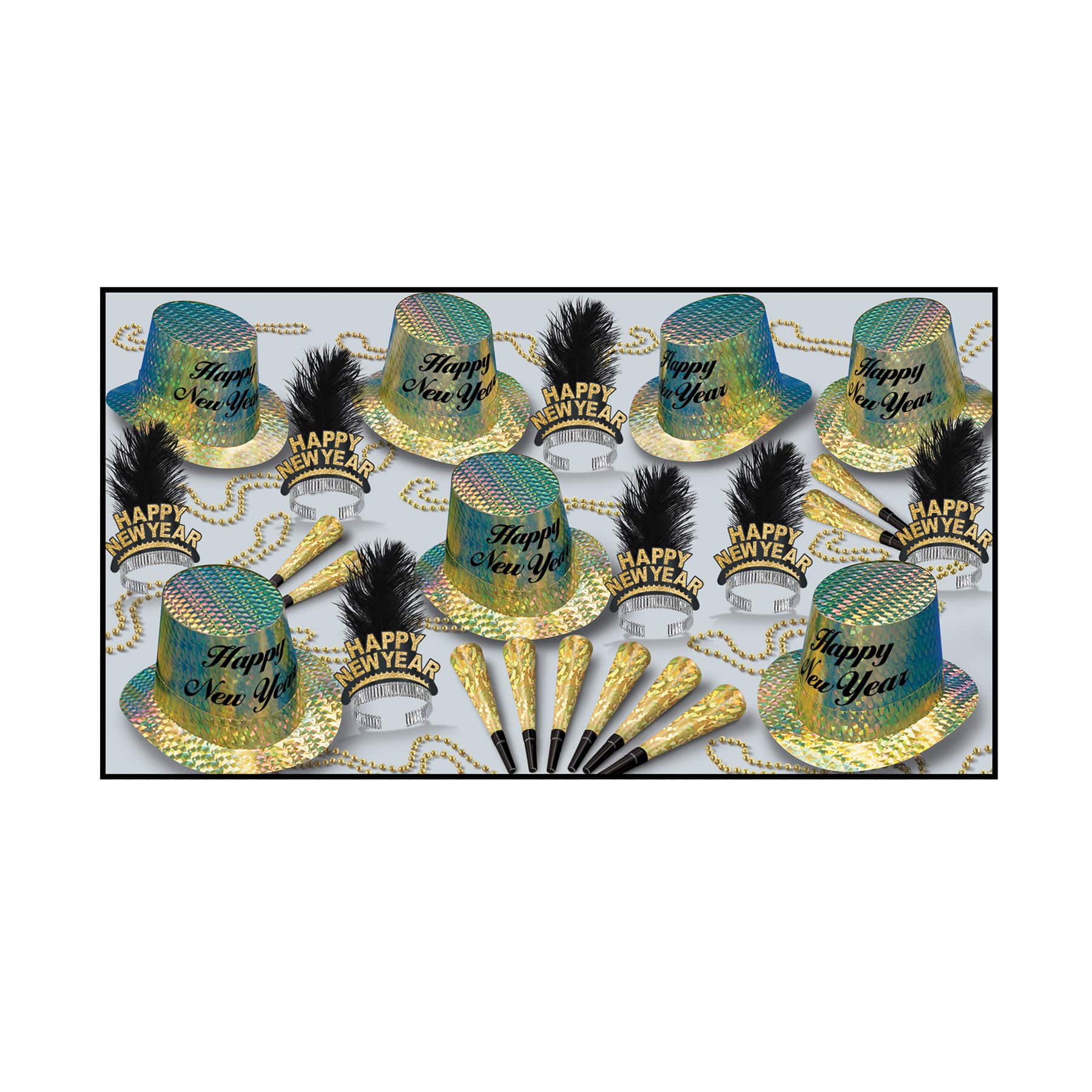 Beistle Gold & Black New Year Topaz Party Favor Kit for 50