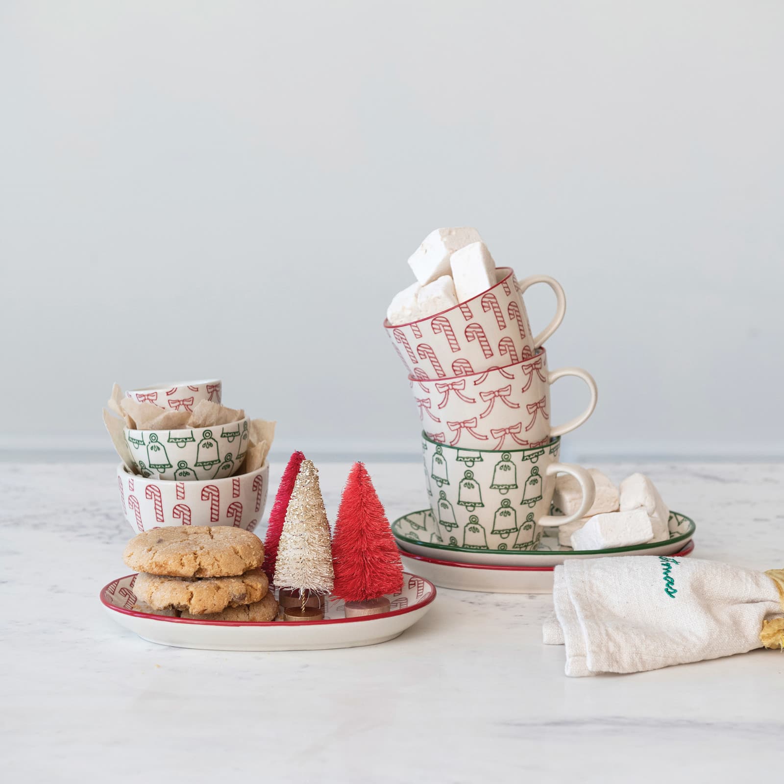 Hello Honey® 10oz. Holiday Pattern Hand-Stamped Stoneware Mug Set