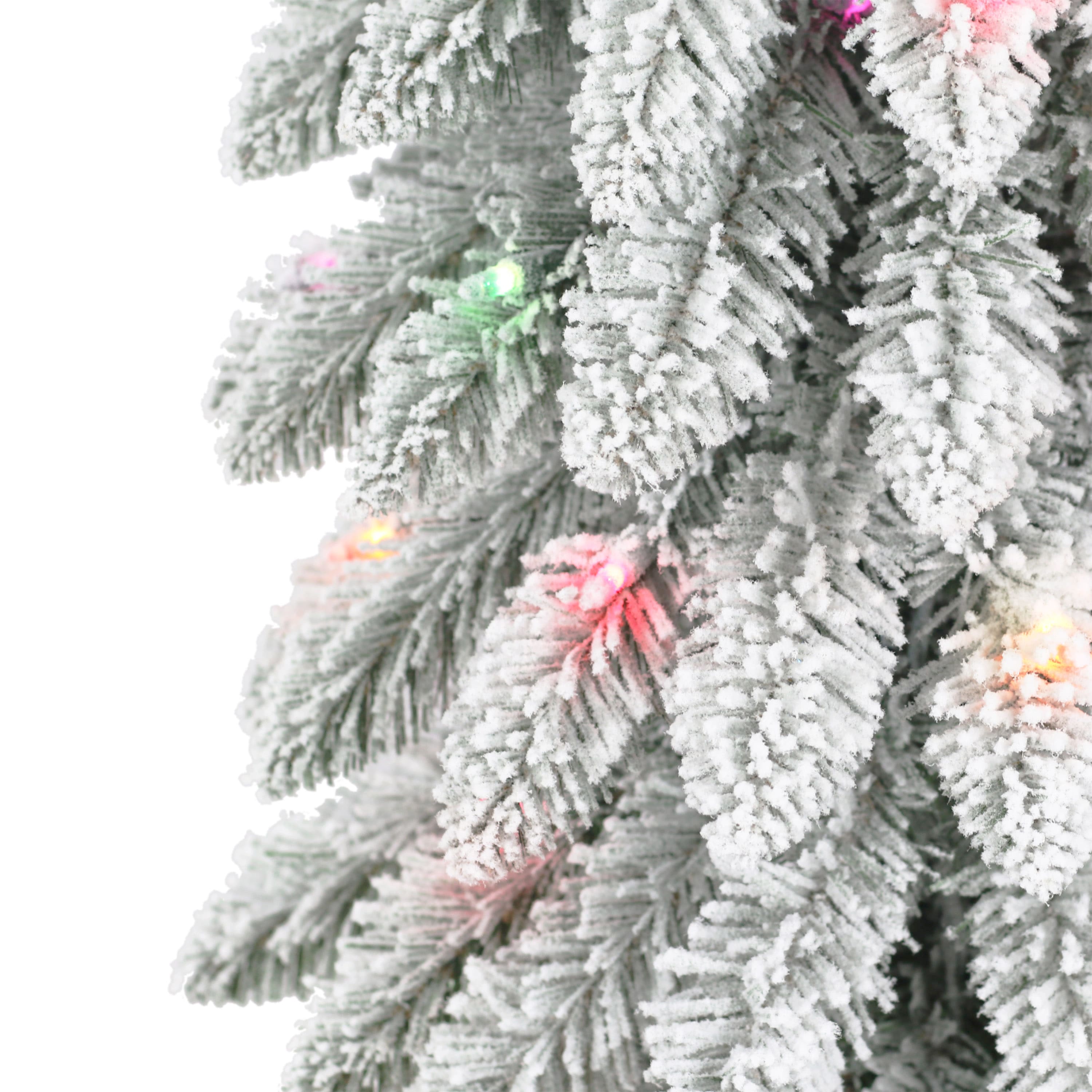 7ft. Pre-Lit Flocked Artificial Alpine Pencil Tree, Multicolor Lights