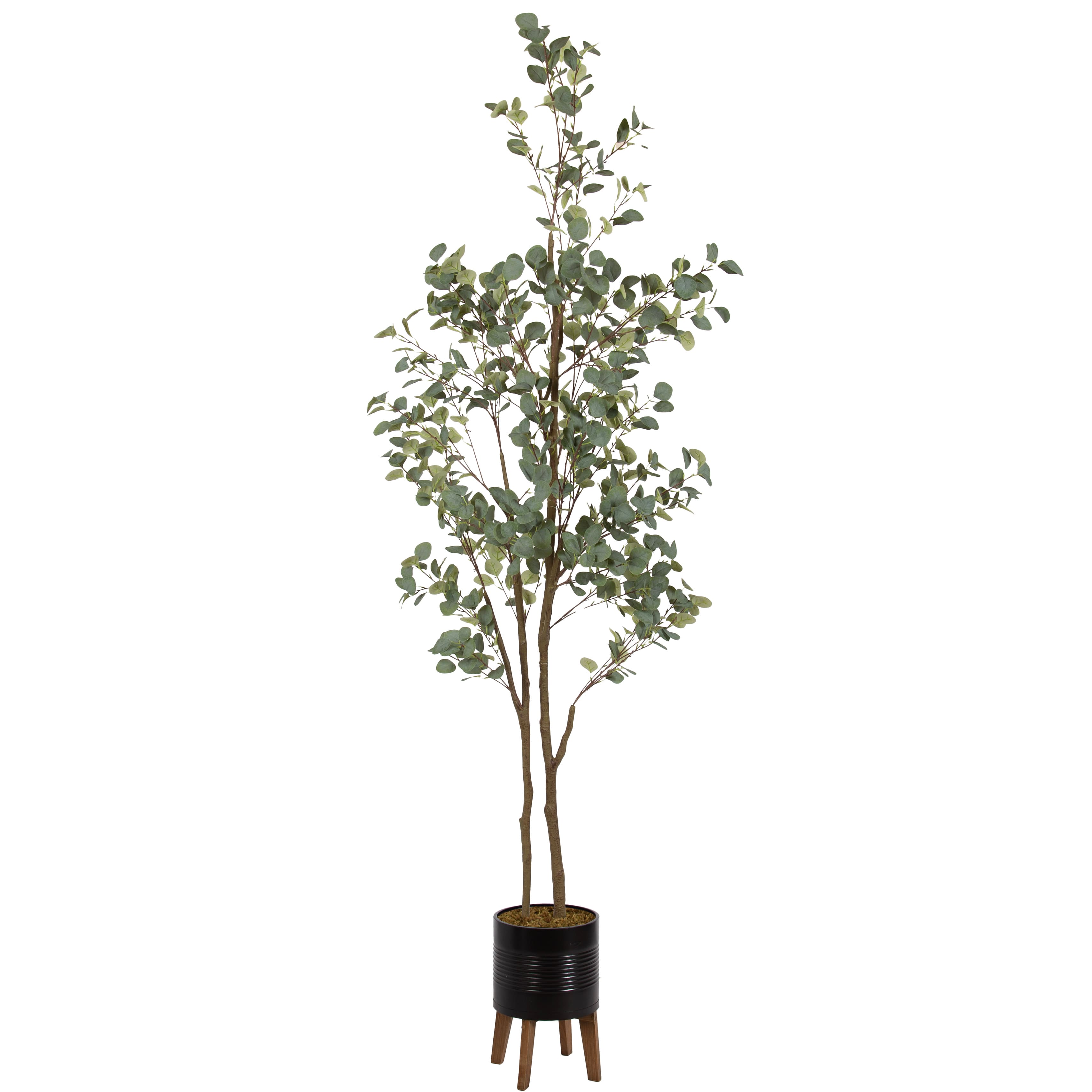 Kate and Laurel 8ft. Eudora Faux Eucalyptus Tree in Rustic Brown Footed Planter