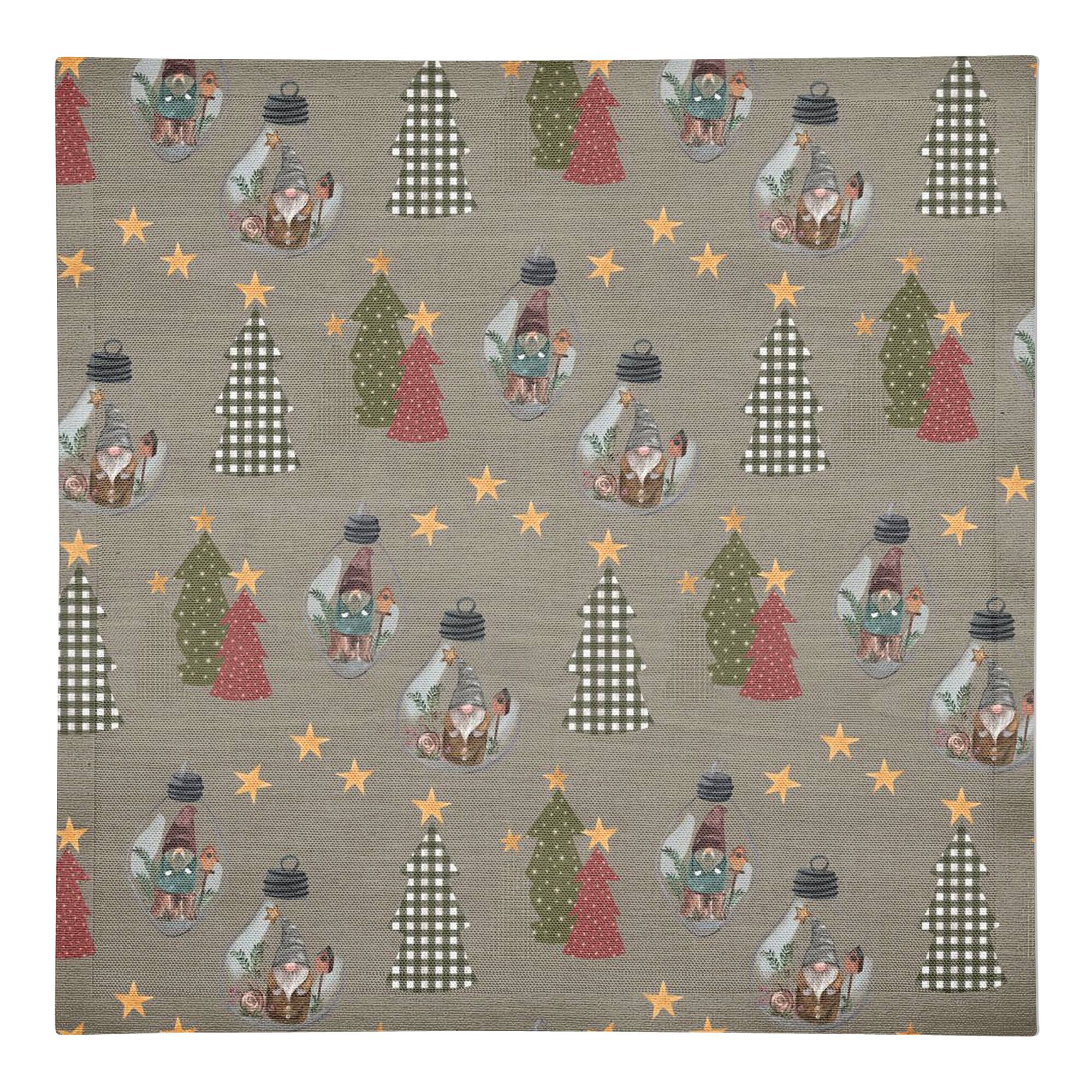 Gray Tree & Globe Pattern Cotton Twill Napkin