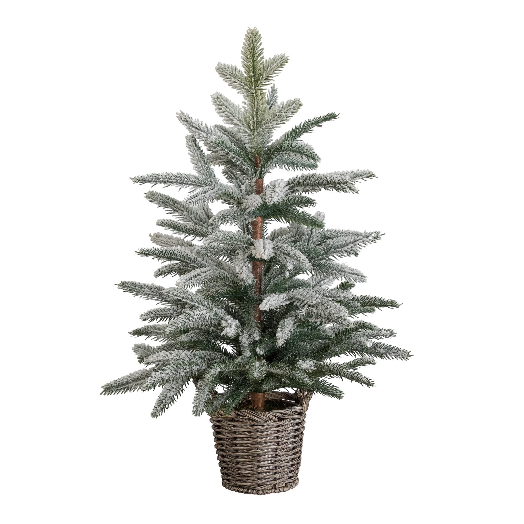 Nearly Natural 24" Artificial Frosted Christmas Tree in Decorative Basket