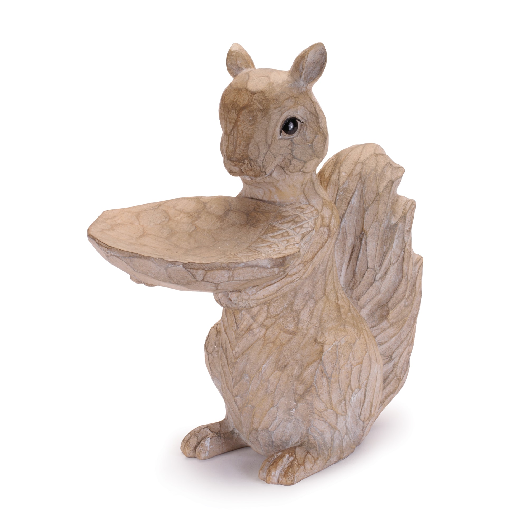 Beige Woodland Squirrel Resin Bird Feeder Set