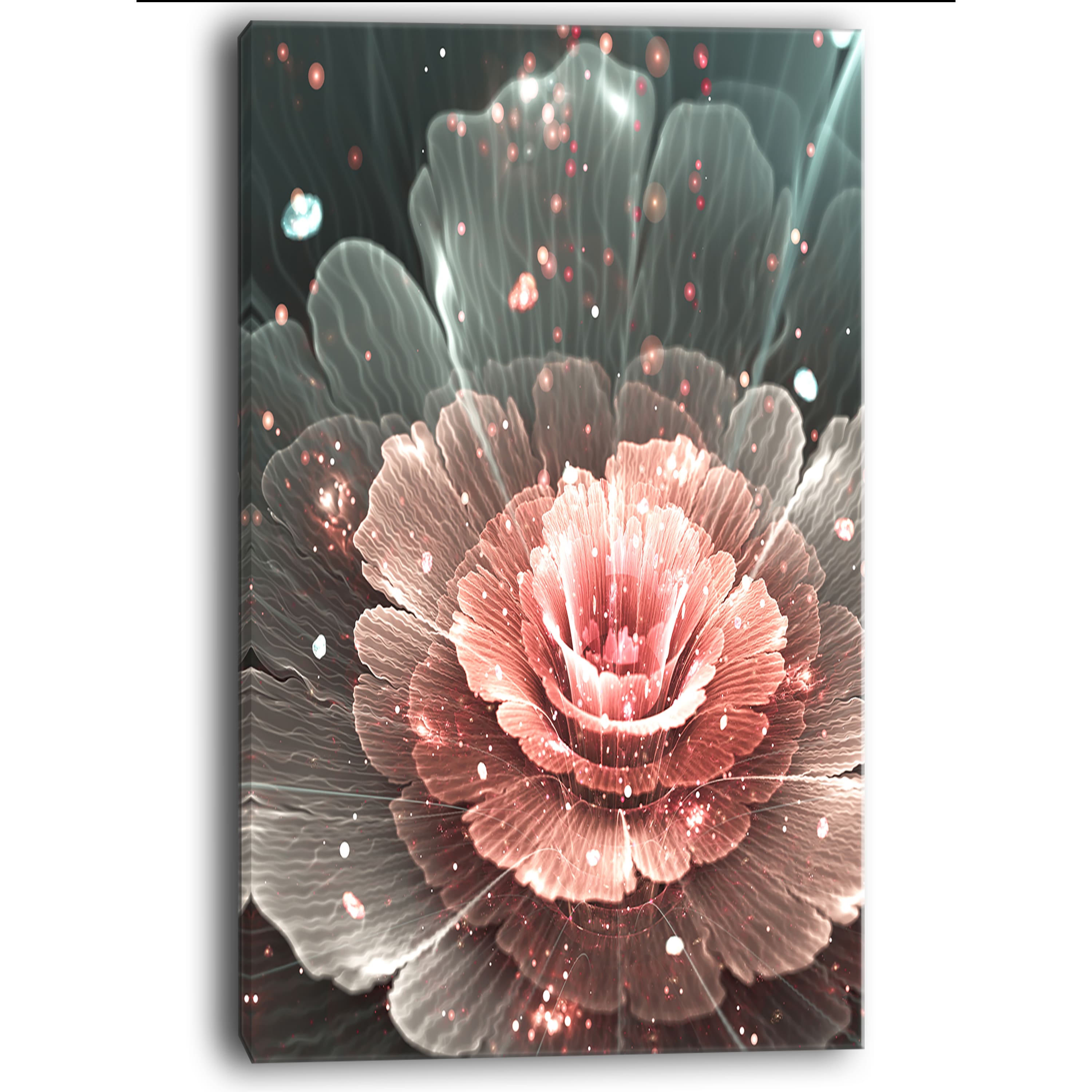 Designart - Abstract Fractal Pink Gray Flower - Floral Art Canvas Print