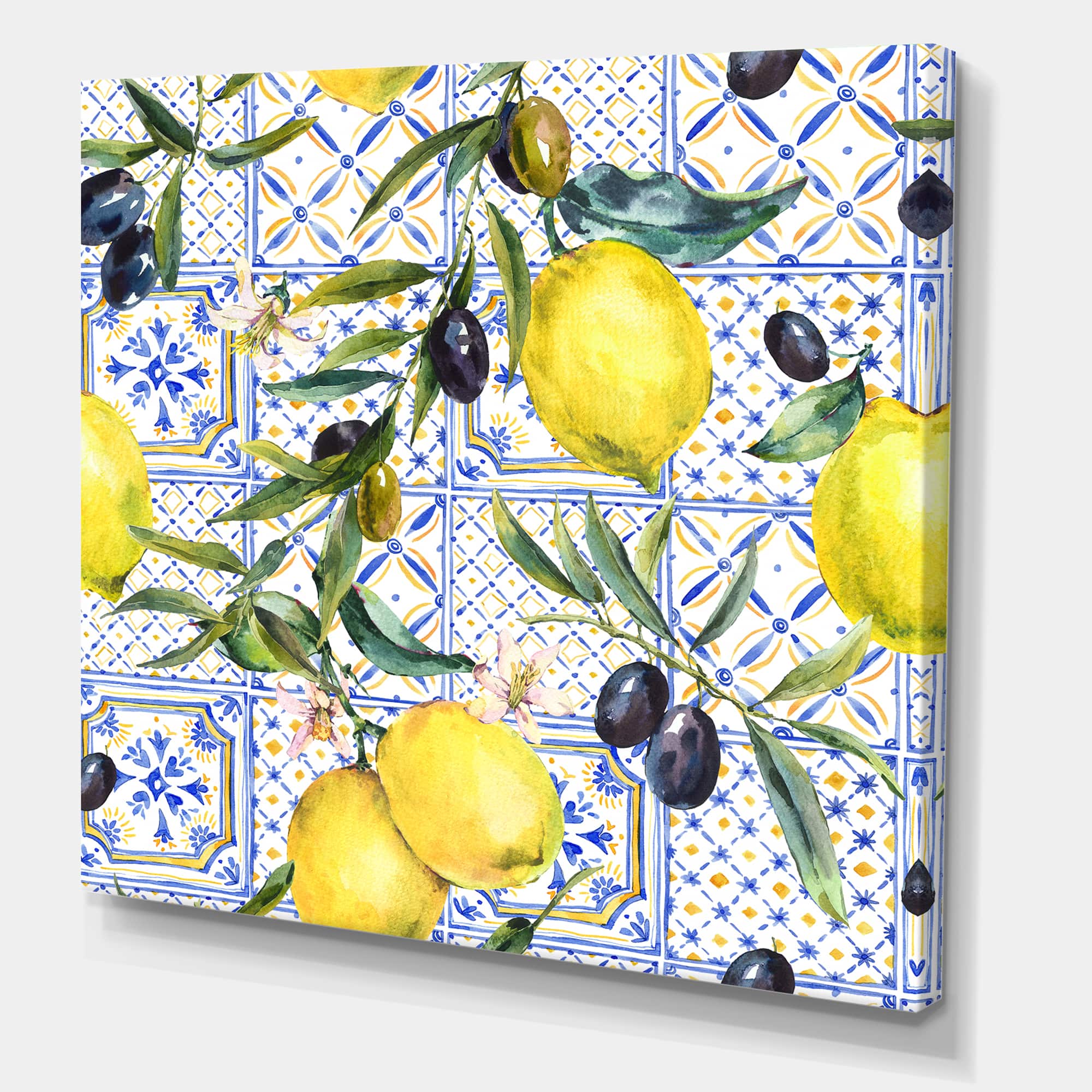 Designart - Lemon Ornament On Blue Geometrical Pattern III