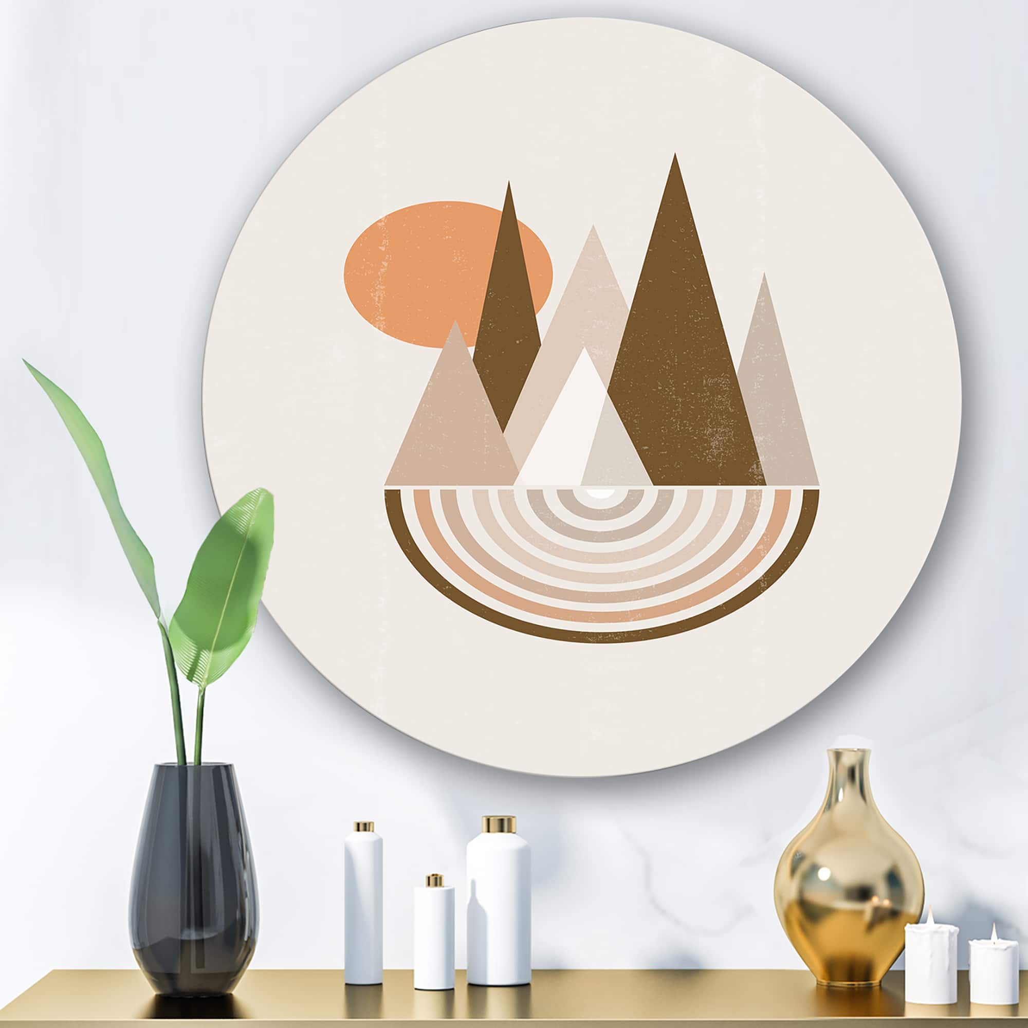 Designart - Minimalistic Mountain Landscape With Red Full moon