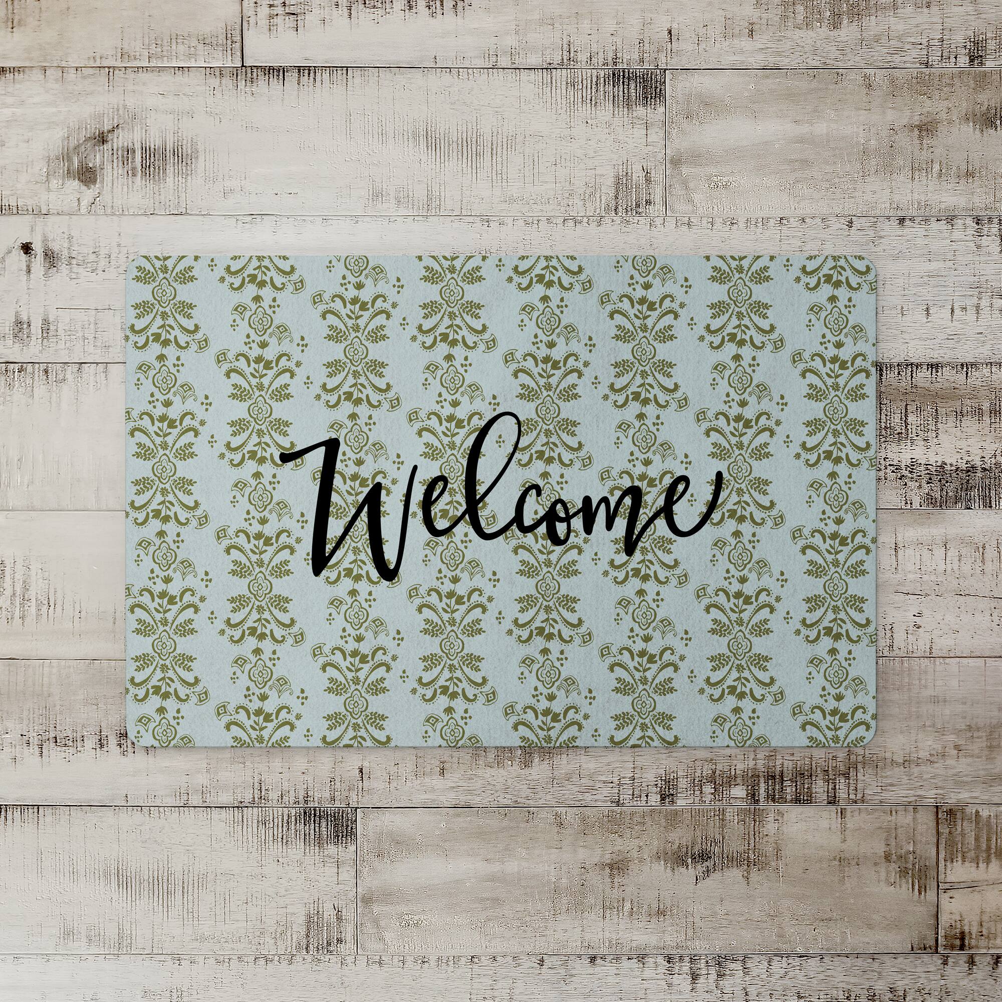 Welcome Floral Crest Floor Mat