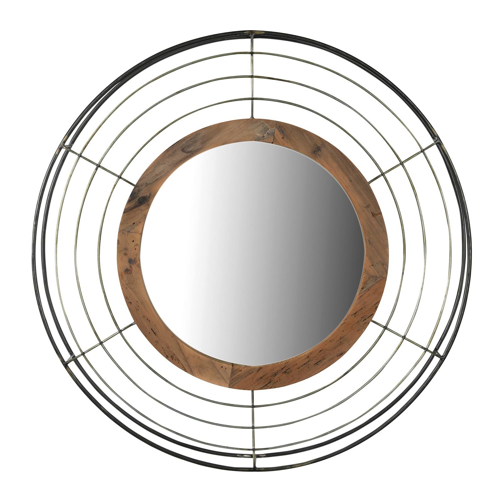 Hello Honey® Round Wall Mirror with Wood Frame and Metal Wire Surround