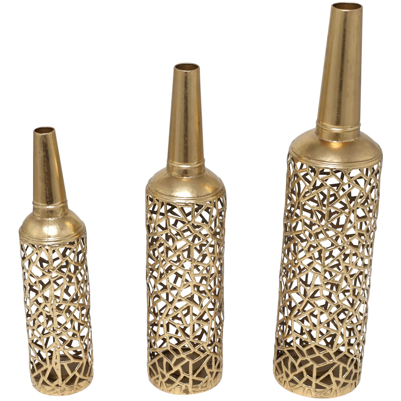 Gold Metal Abstract Patterned Vase with Open Frame Design Set