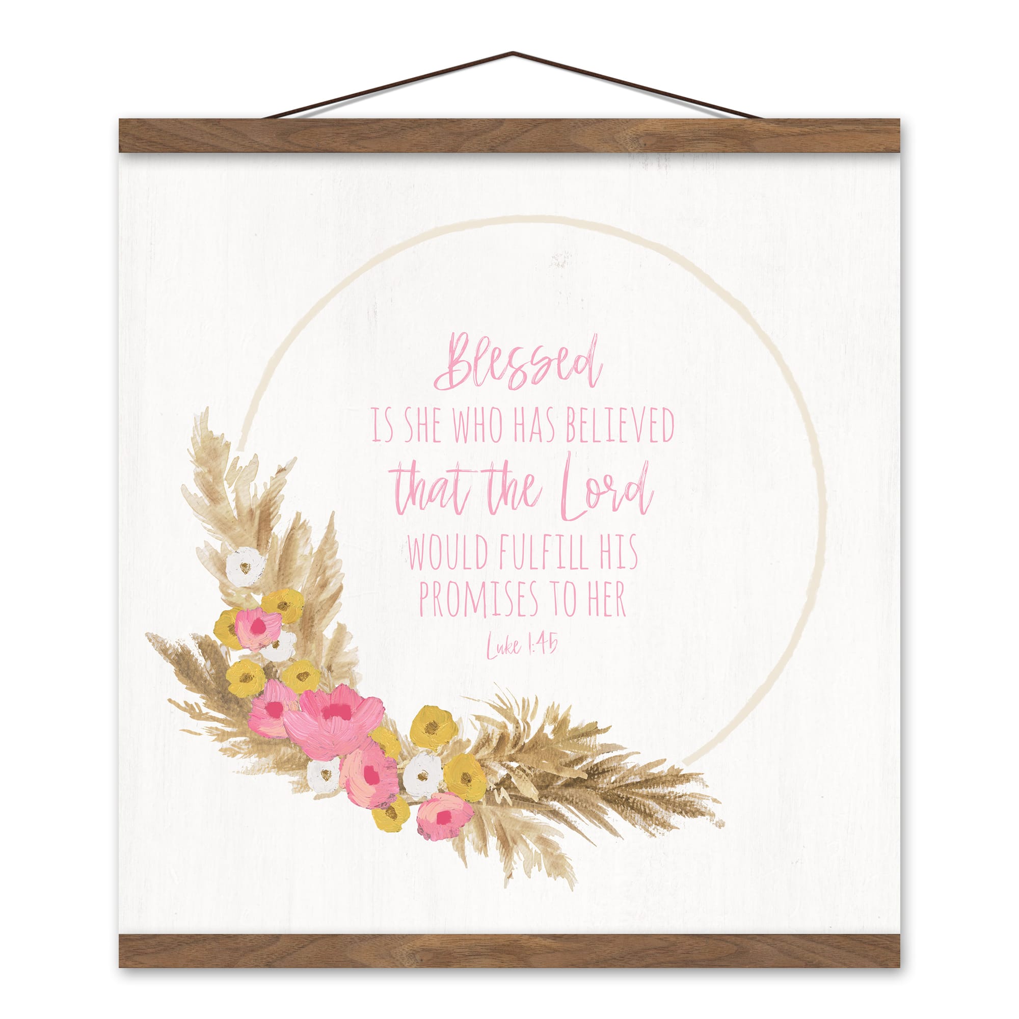 Blessed is She 16" x 16" Teak Hanging Canvas