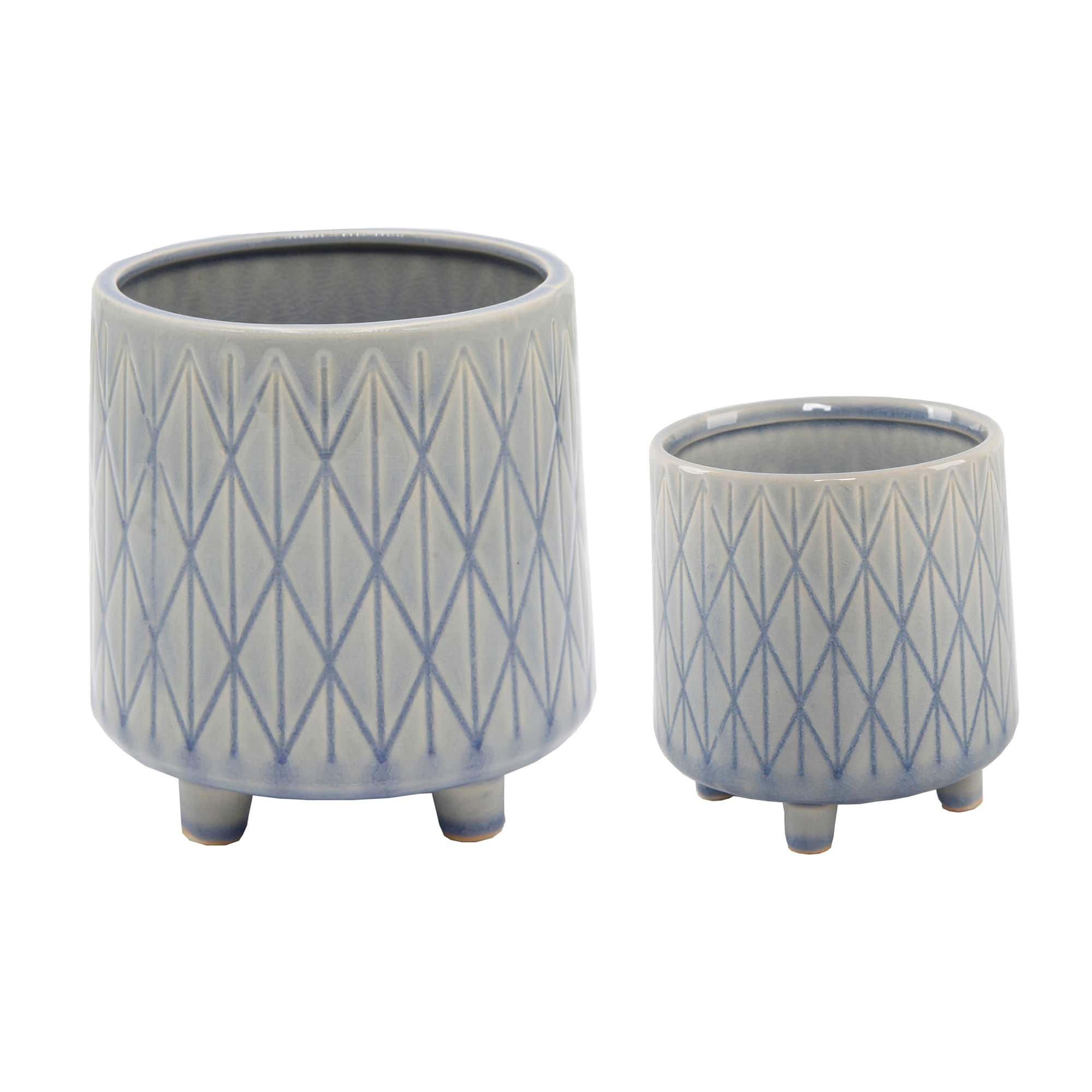 Flora Bunda® Glass Blue Diamond Line Ceramic Planter with Legs Set