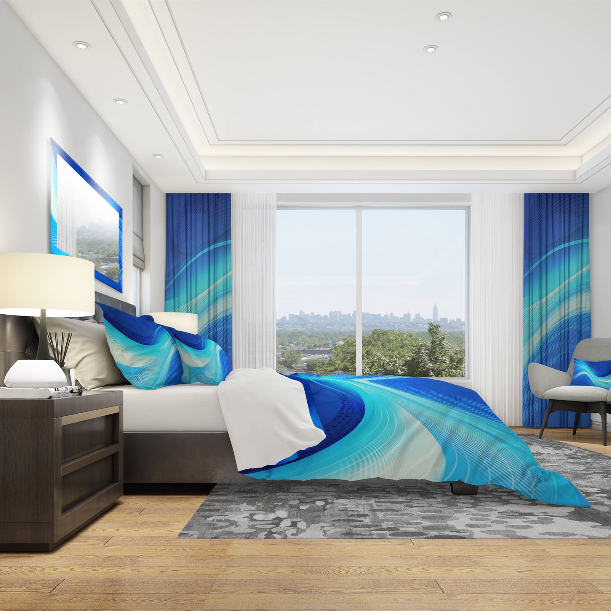 Designart 'Blue Hues Abstract' Modern & Contemporary Bedding Set - Duvet Cover & Shams
