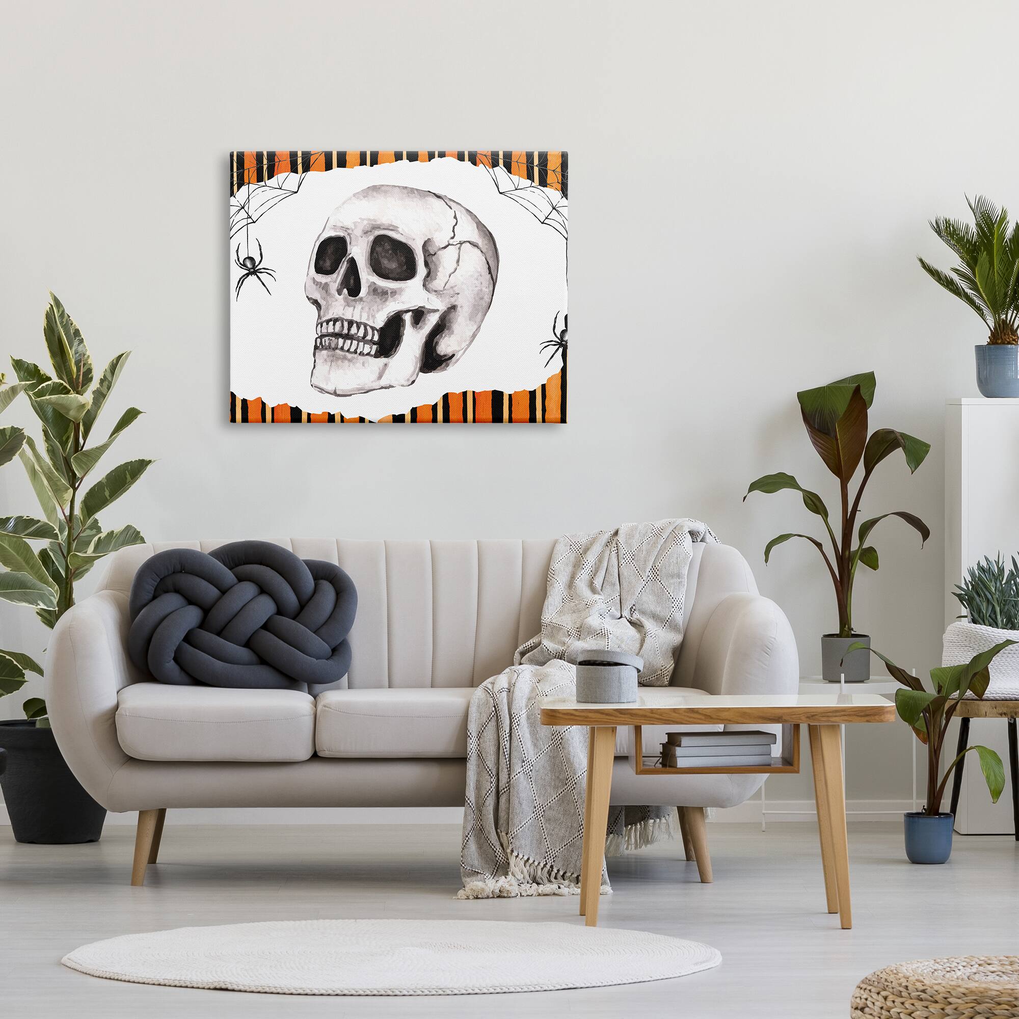 Stupell Industries Orange & Black Striped Skull Canvas Wall Art