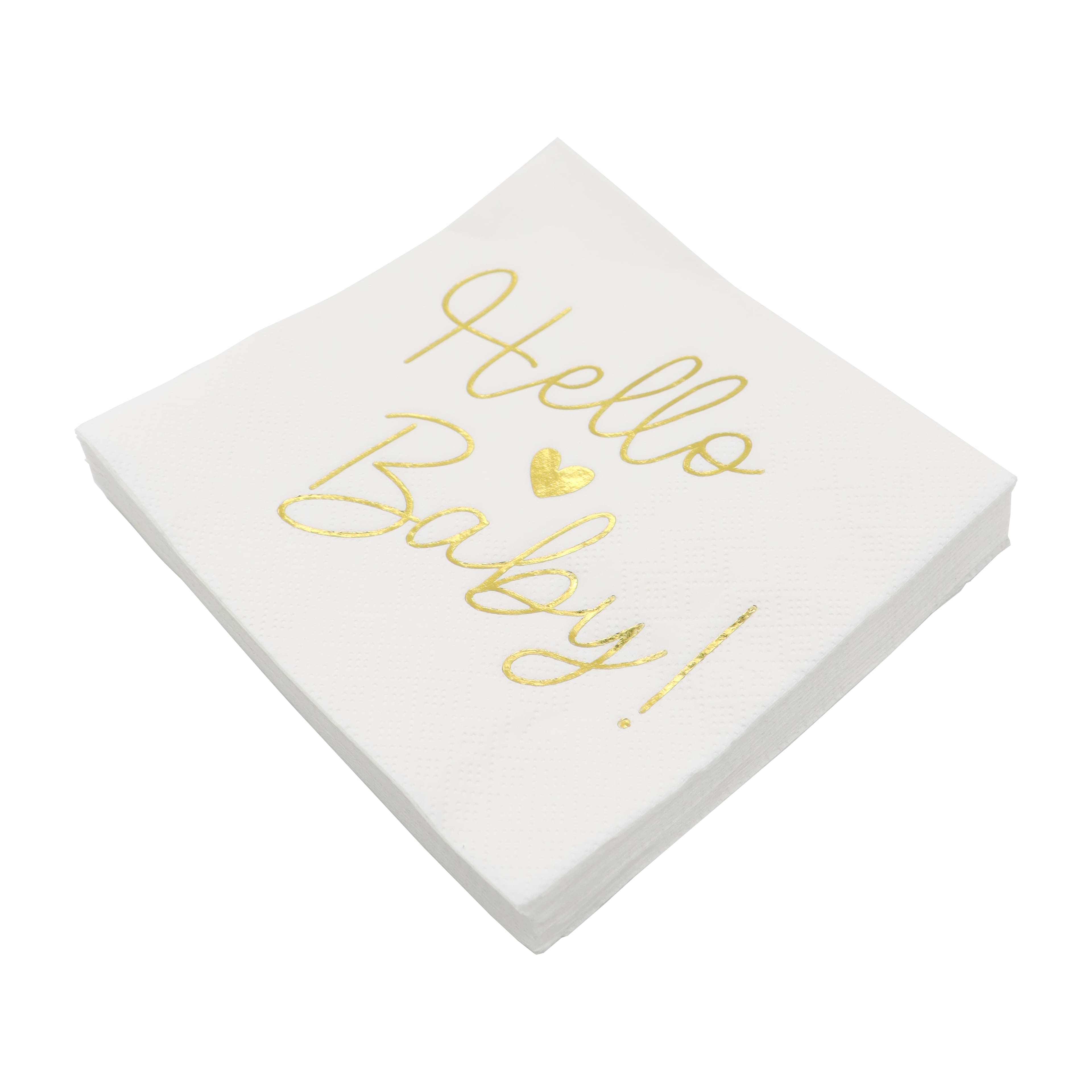 24 Packs: 20 ct. (480 total) Gold Hello Baby Beverage Napkins by Celebrate It™
