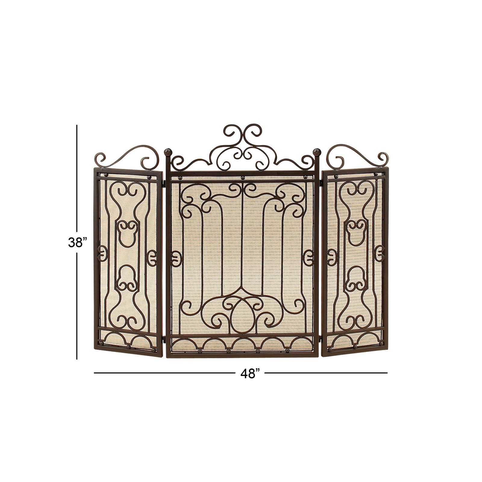 Brown Metal Traditional Fireplace Screen, 38" x 48" x 1"