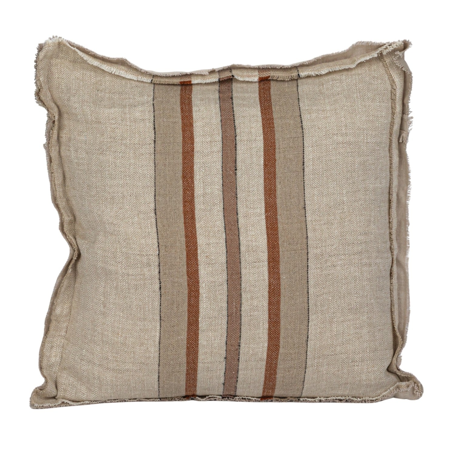 Hello Honey® 20" Cream & Brown Striped Woven Linen Fringed Pillow