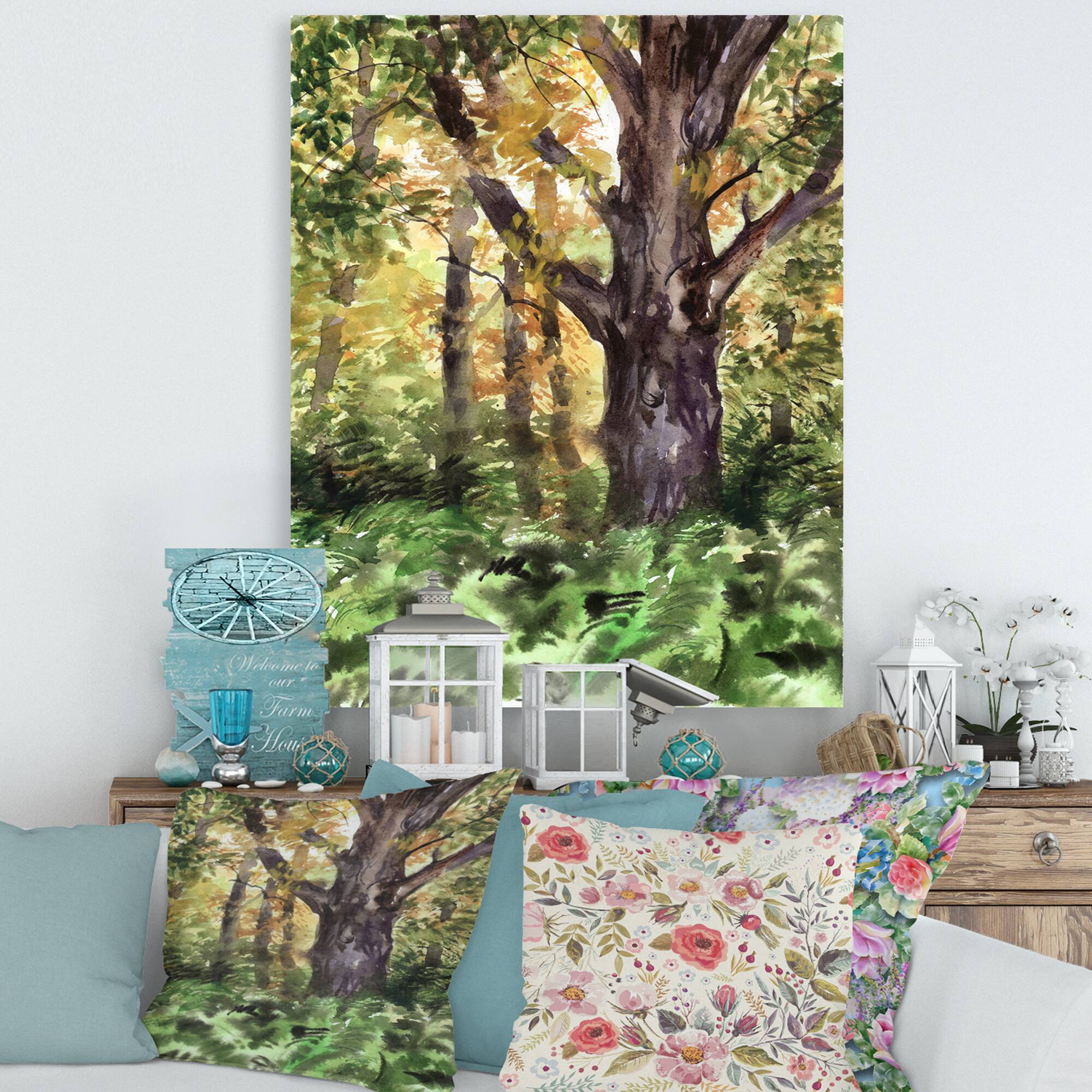 Designart - Large Tree In Autumn Forest - Lake House Canvas Wall Art Print