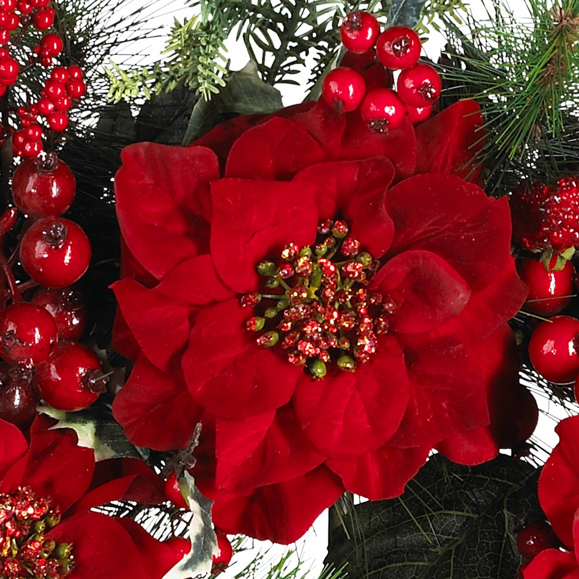 24" Red Poinsettia & Berry Wreath