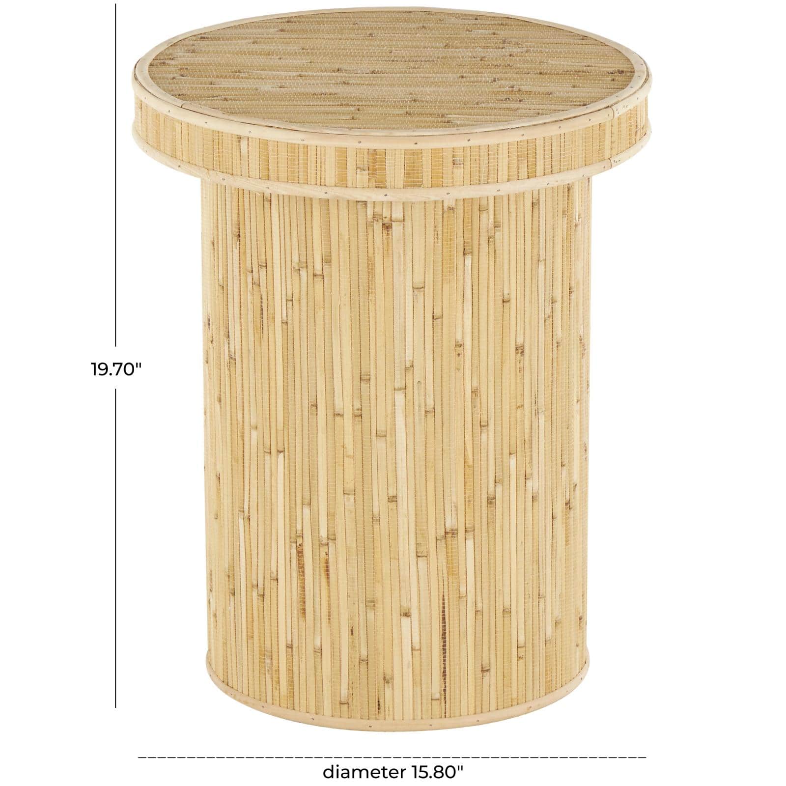 20" x 16" x 16" Light Brown Wooden Handmade Accent Table with Linear Wood Strip Design