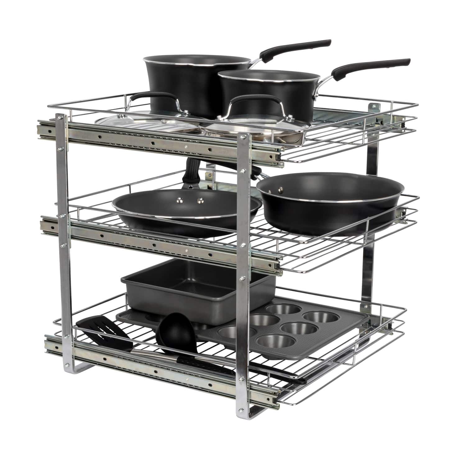 Household Essentials Glidez Chrome-Plated Steel Triple-Sliding Storage Organizer