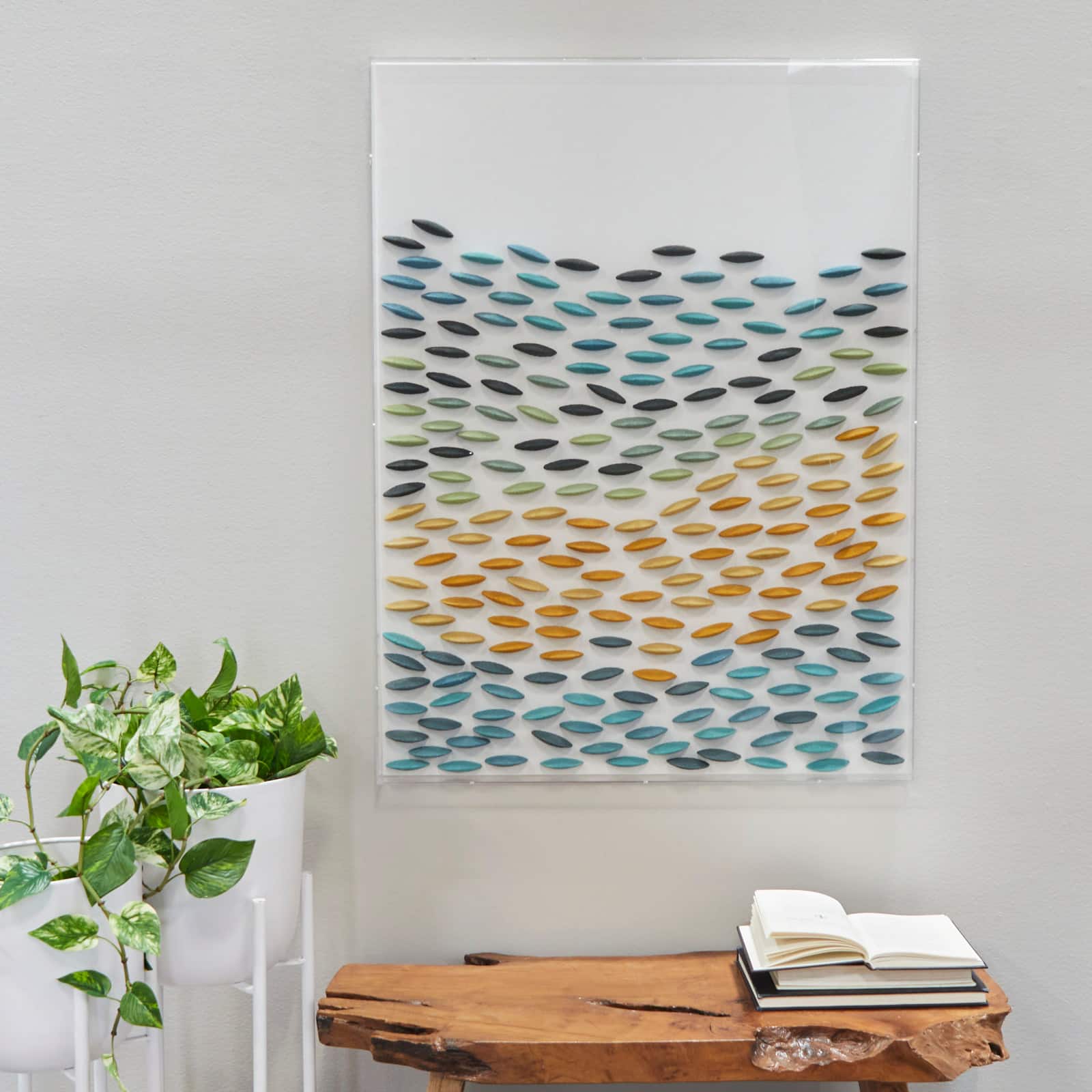 Blue Acrylic 3D Waves Geometric Shadow Box with Clear Frame 30" x 3" x 40"