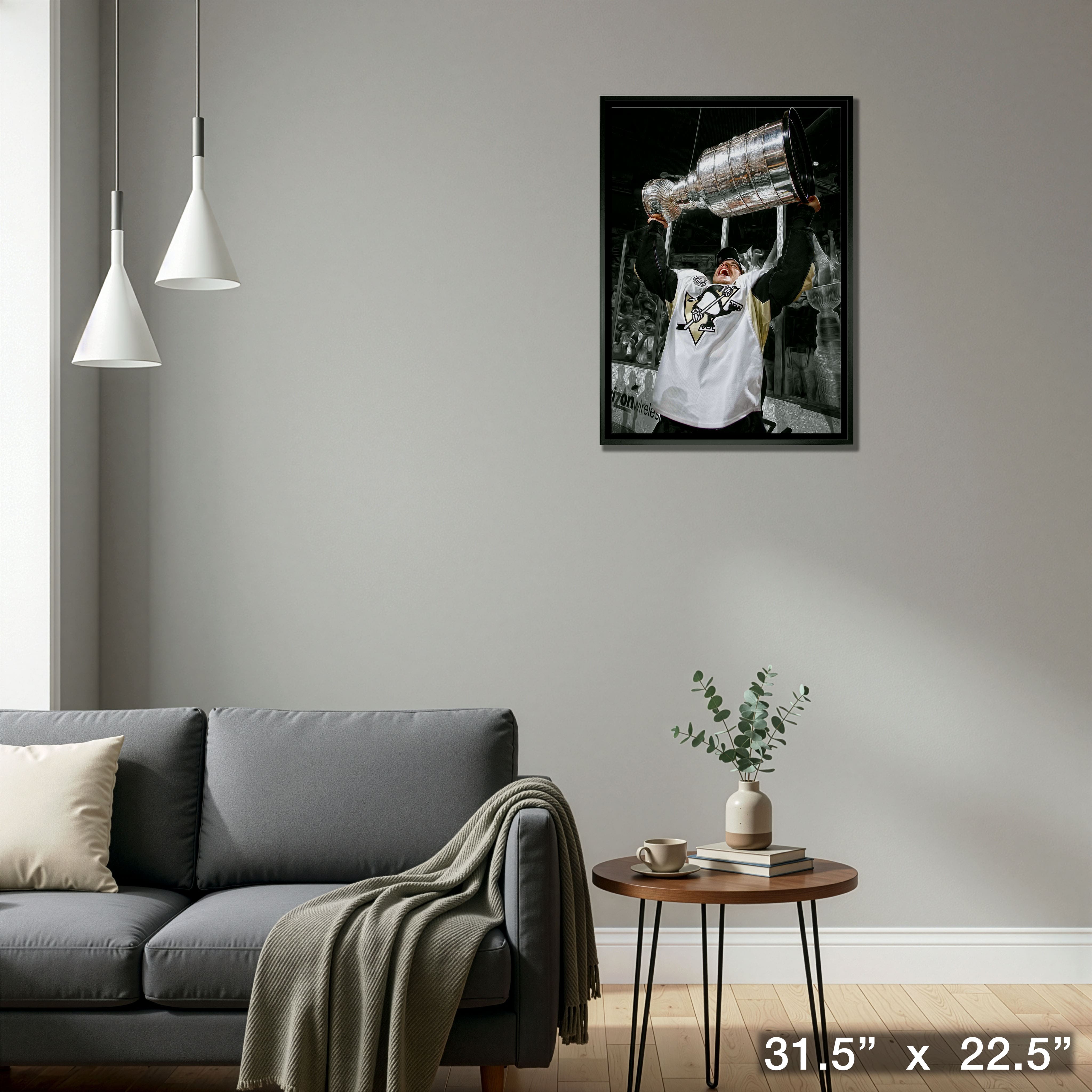 Sidney Crosby Pittsburgh Penguins Framed 20" x 29" Raising Cup Spotlight Canvas 31.5" x 22.5"