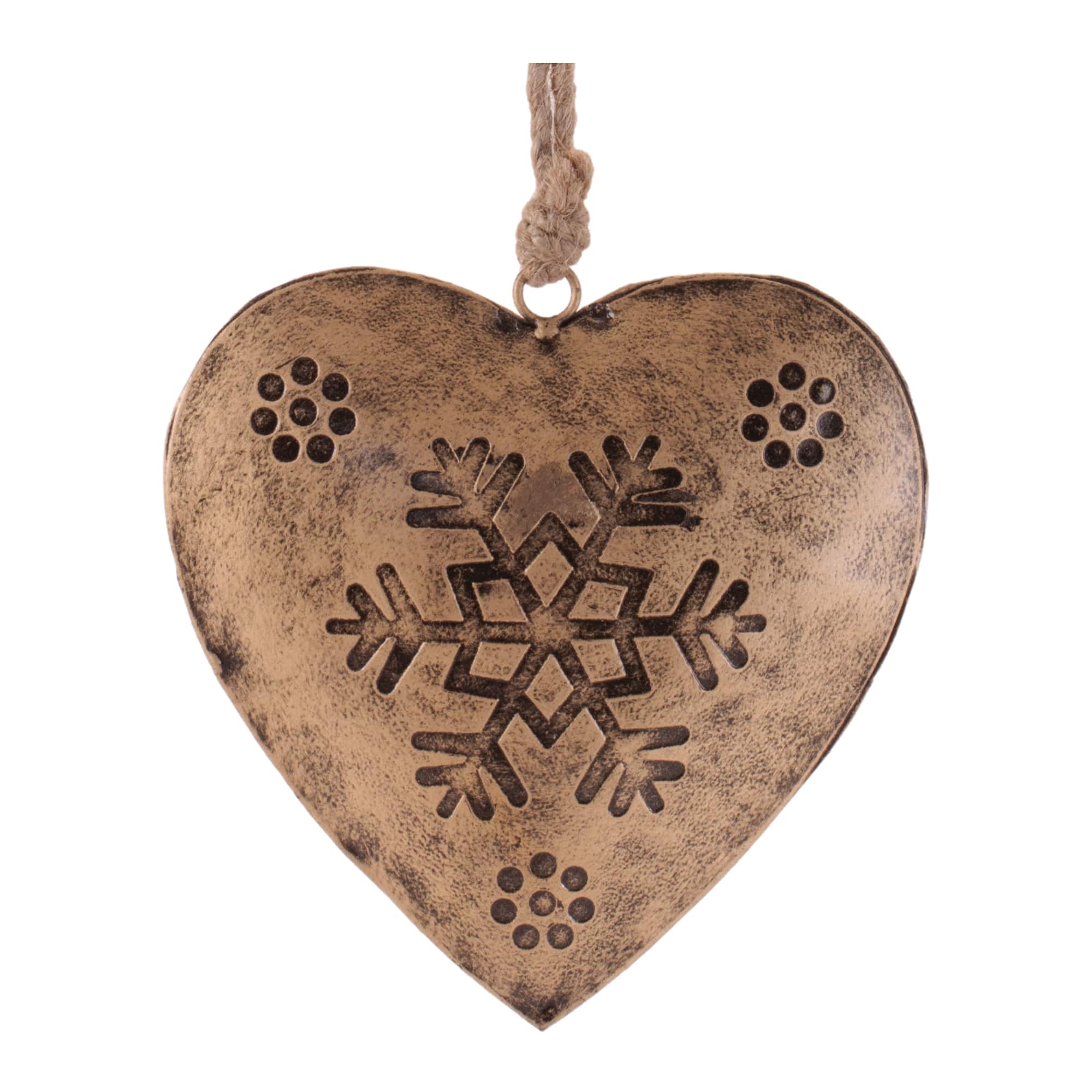 Melrose 9.25" Gold Snowflake Heart Rustic Ornaments, 4ct.