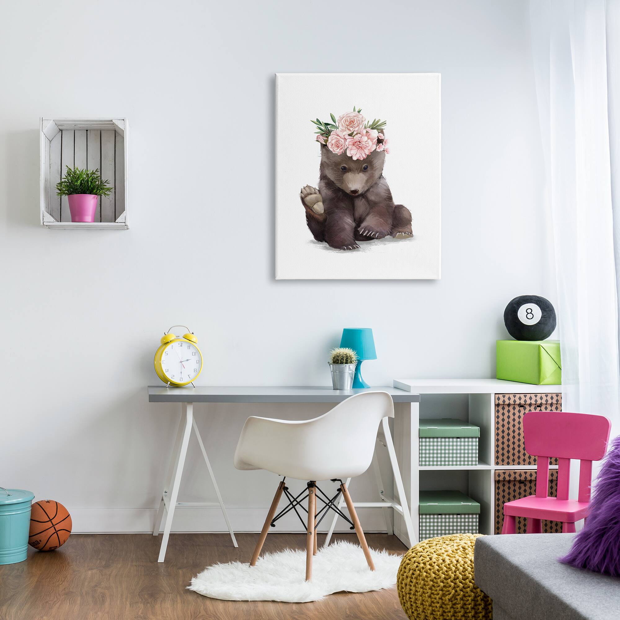 Stupell Industries Adorable Brown Bear in Floral Crown Canvas Wall Art