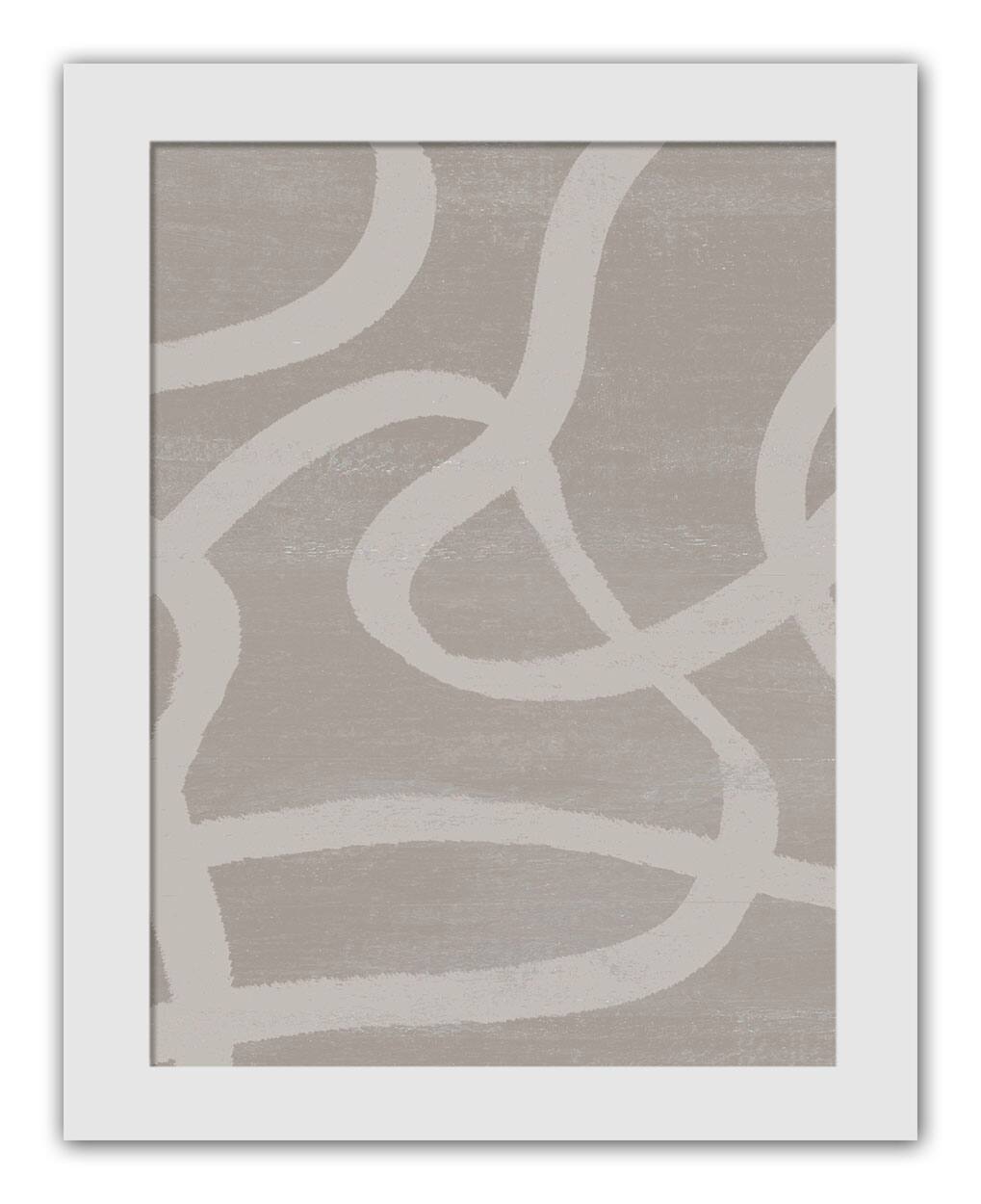 Modern Beige Lines 12" x 16" White Framed Print Under Plexiglass - Set of 2