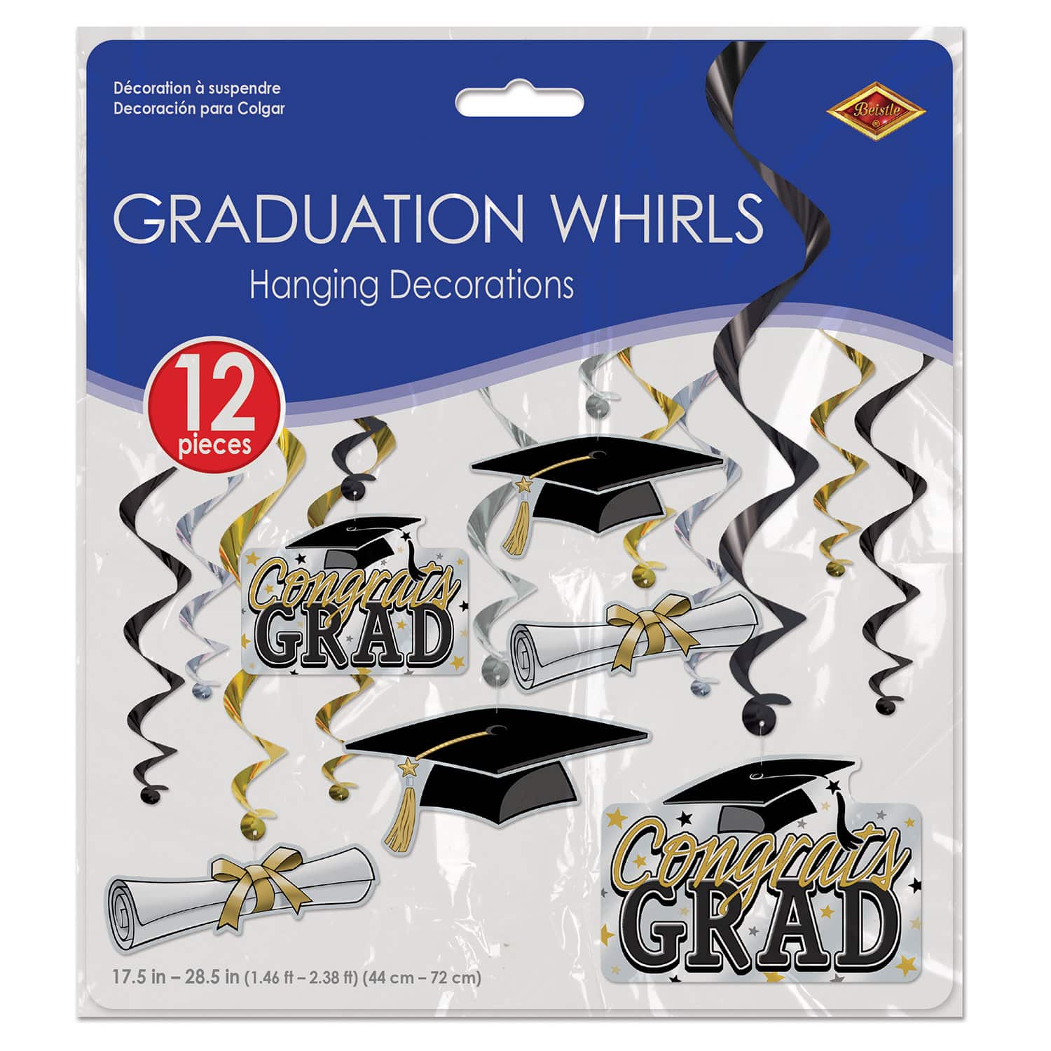 Beistle Black, Gold & Silver Graduation Whirls Pack