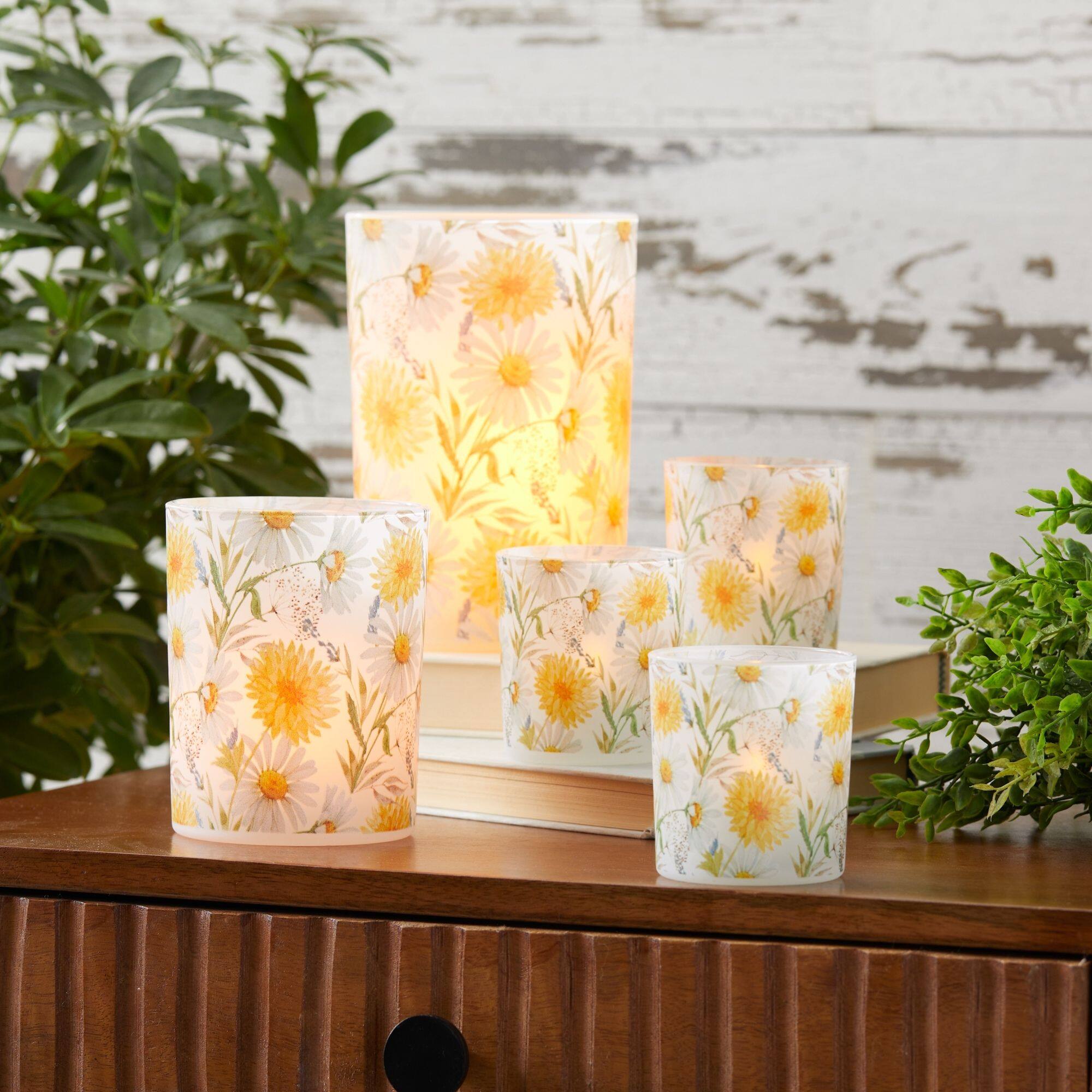 Floral Print Votive & Pillar Candle Holder Set