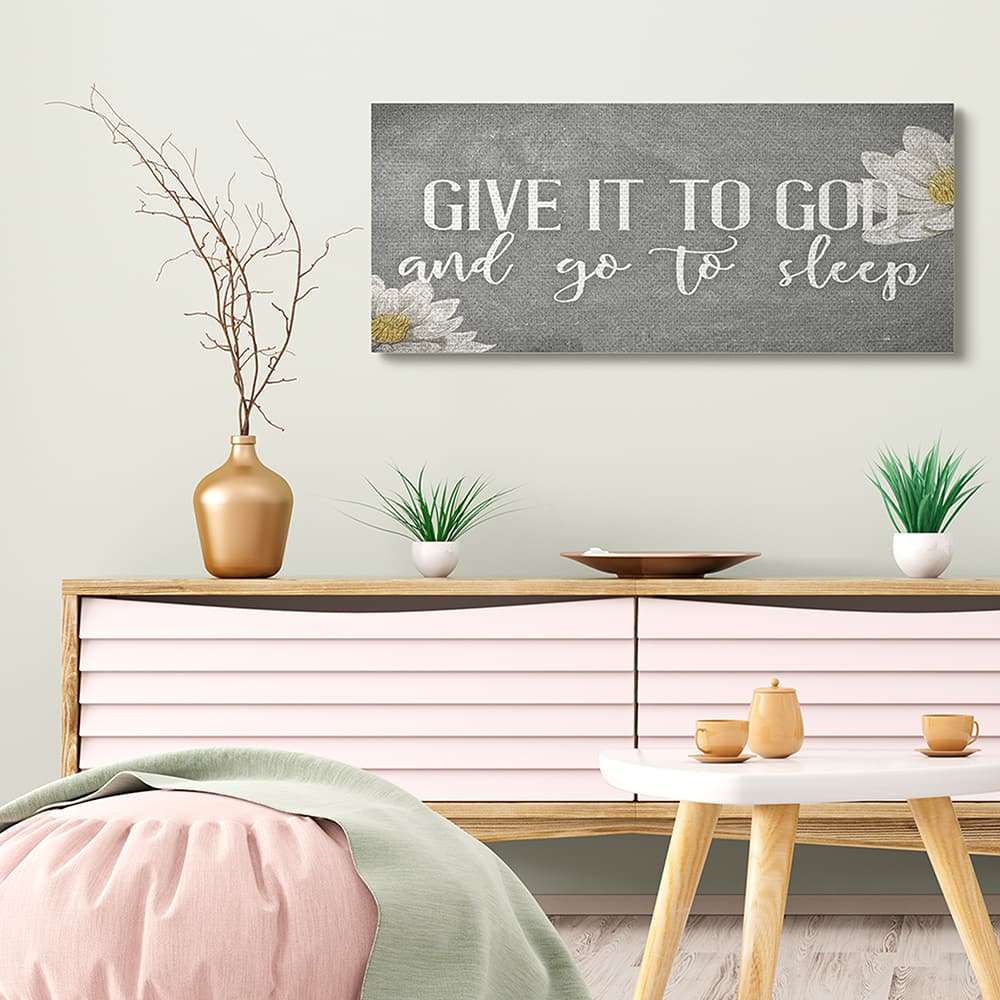 Stupell Industries Give It to God Phrase Rustic Distressed Grey Canvas Wall Art