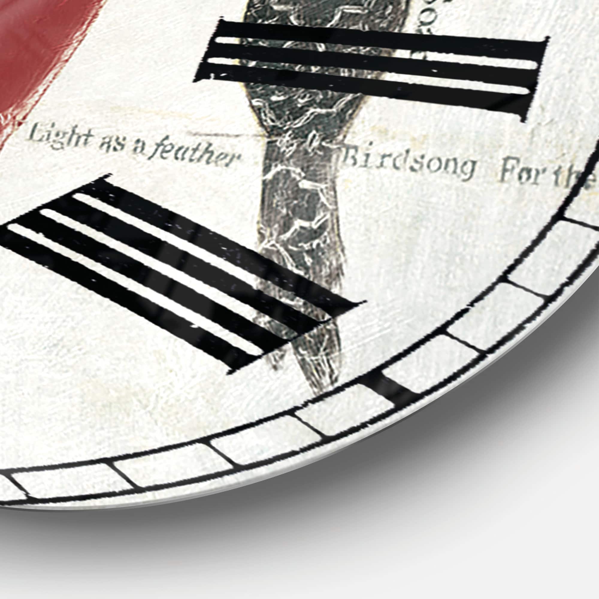 Designart 'Red Catching Up Bird Family Traditional Wall Clock