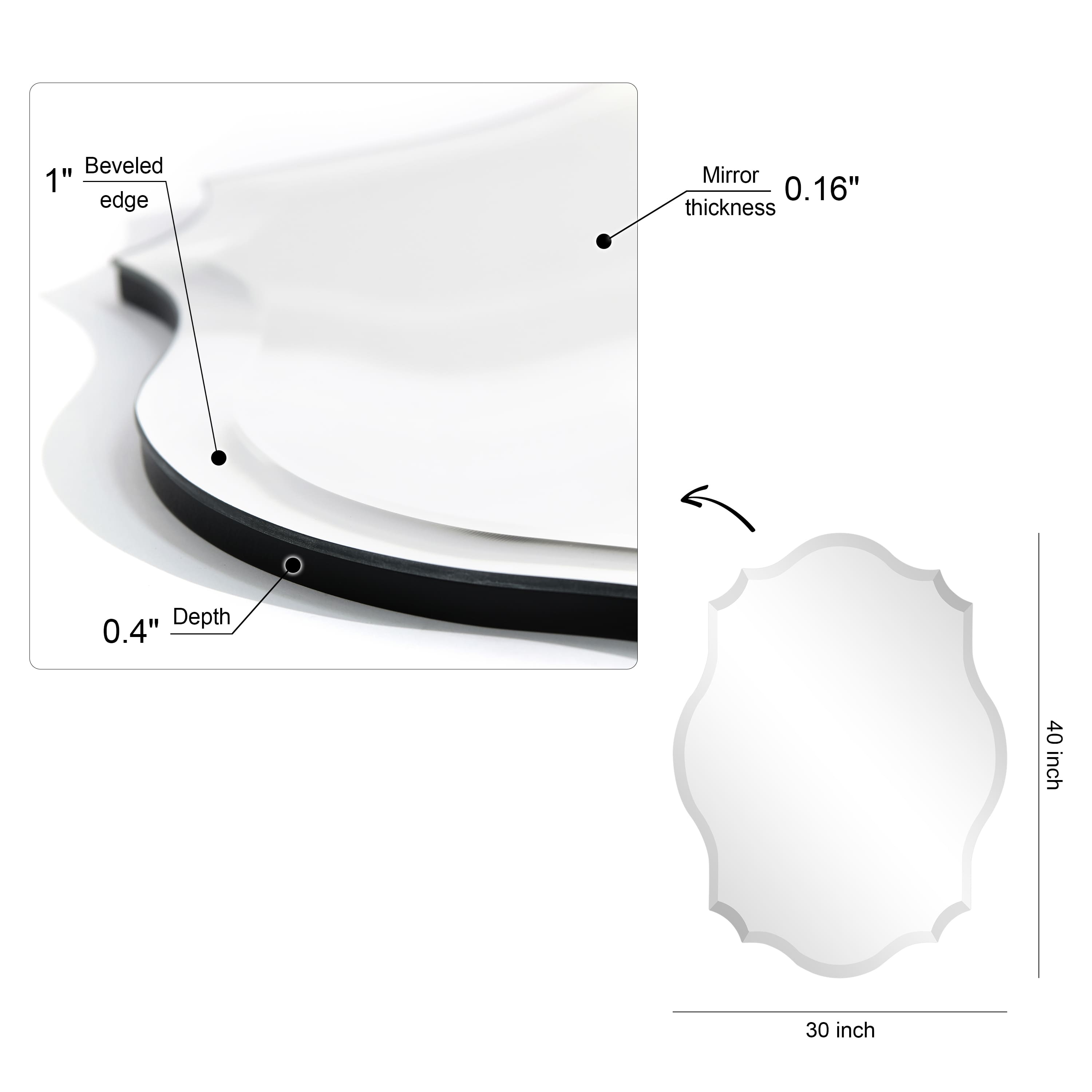 Empire Art Direct Scalloped & Beveled Oblong Frameless Wall Mirror