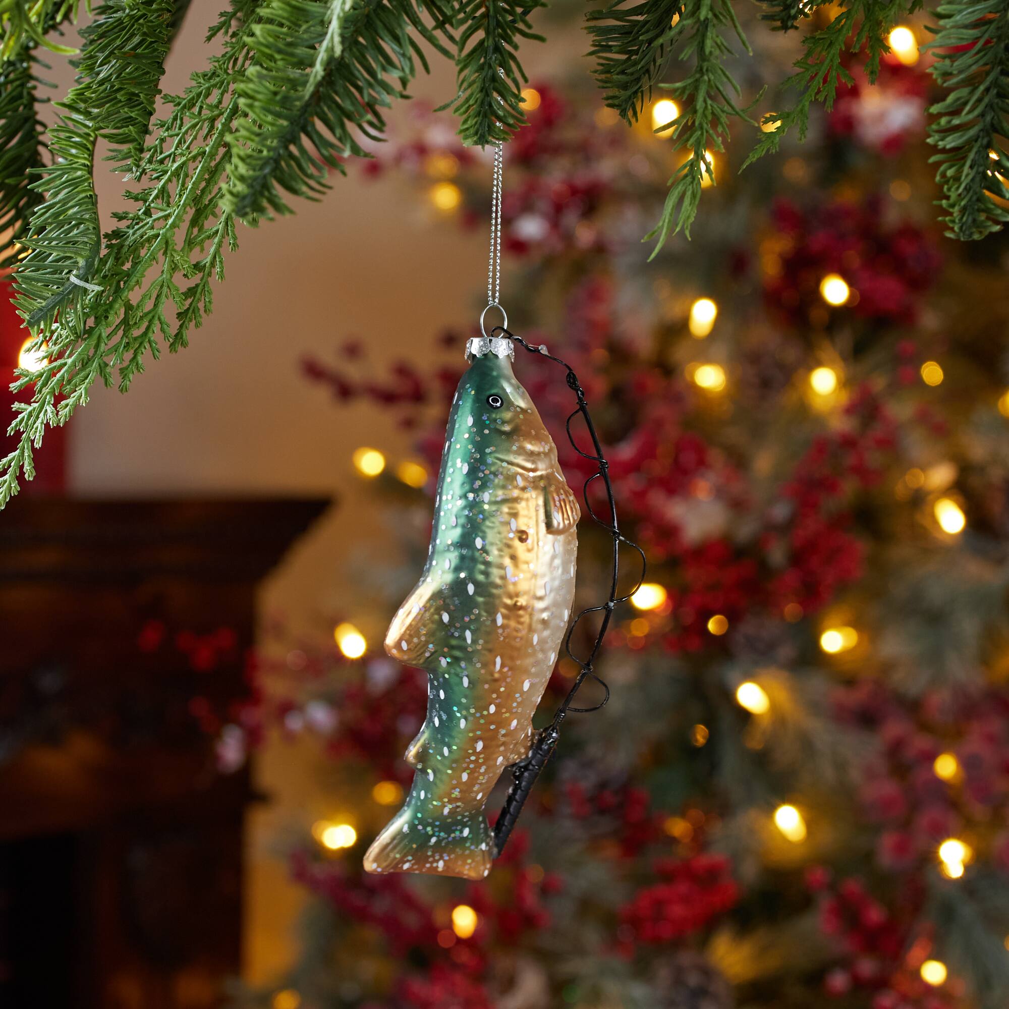 Melrose 8.5" Fishing Fish Glass Ornament