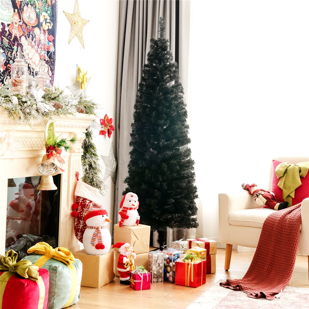 Costway 6ft. Unlit Black Slim Artificial Christmas Tree