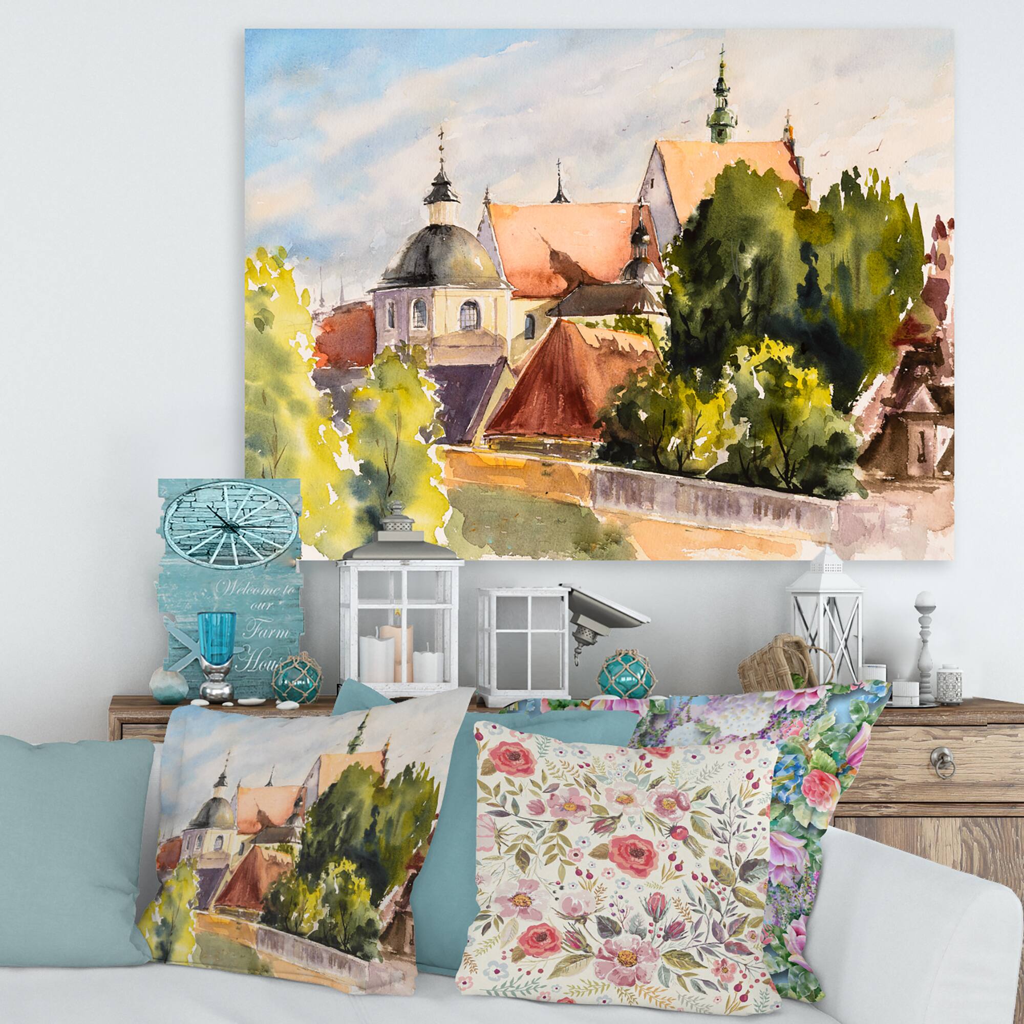 Designart - View of Old Polish City In Nature - Traditional Canvas Wall Art Print
