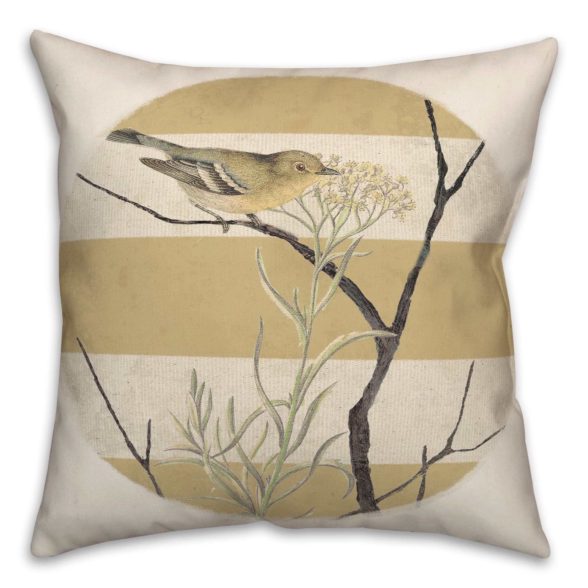 Vintage Bird & Stripes Throw Pillow