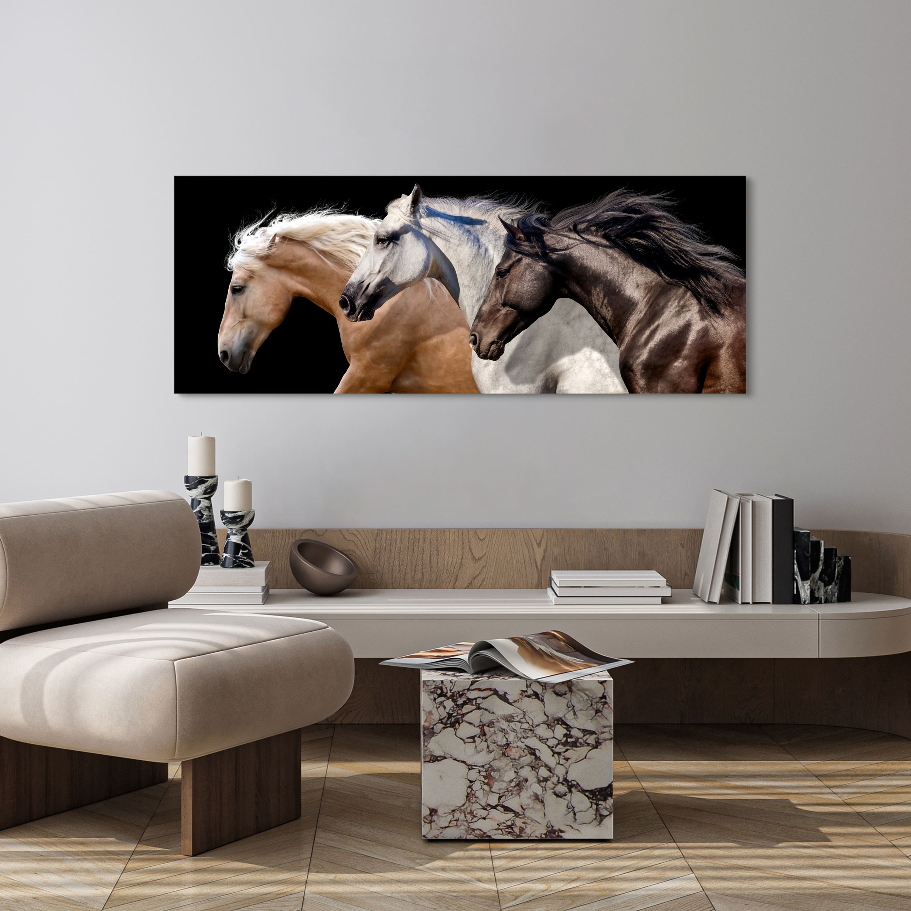 Empire Art Direct 24" x 63" Horse Trilogy 2 Frameless Free Floating Printed Tempered Glass Wall Art