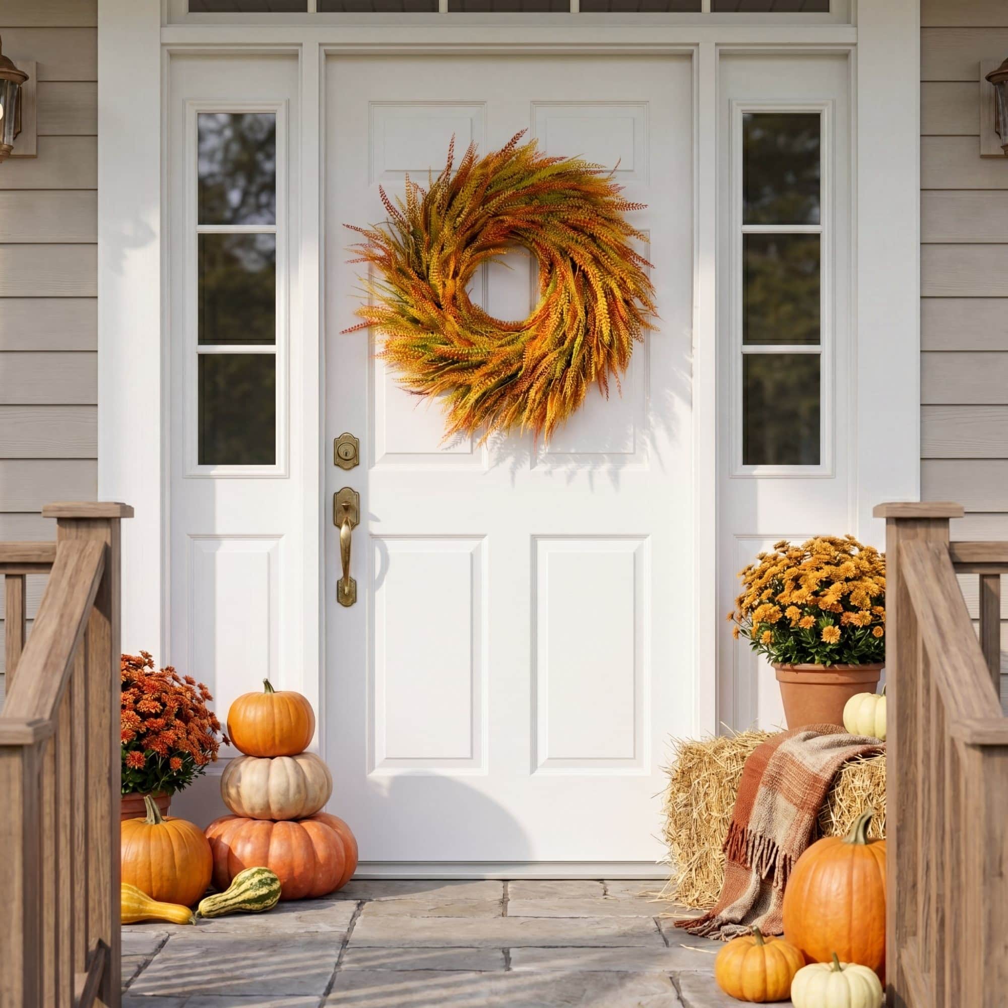 28" UV Artificial Fall Wheat Grass Wreath