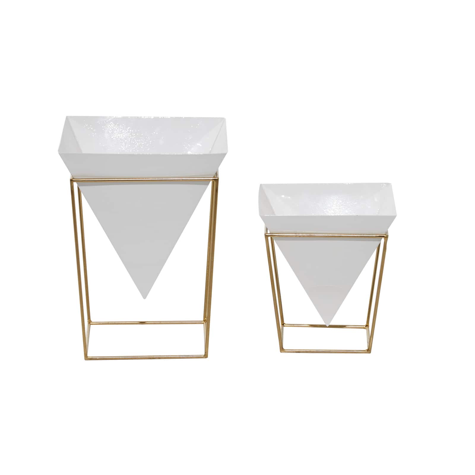 CosmoLiving by Cosmopolitan Set of 2 White Metal Contemporary Planter, 10", 15"