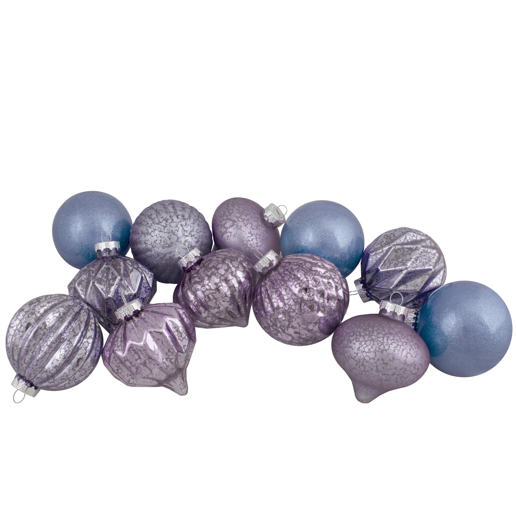 12ct. 3" Glitter & Matte Purple Tone Finial & Glass Ball Christmas Ornaments