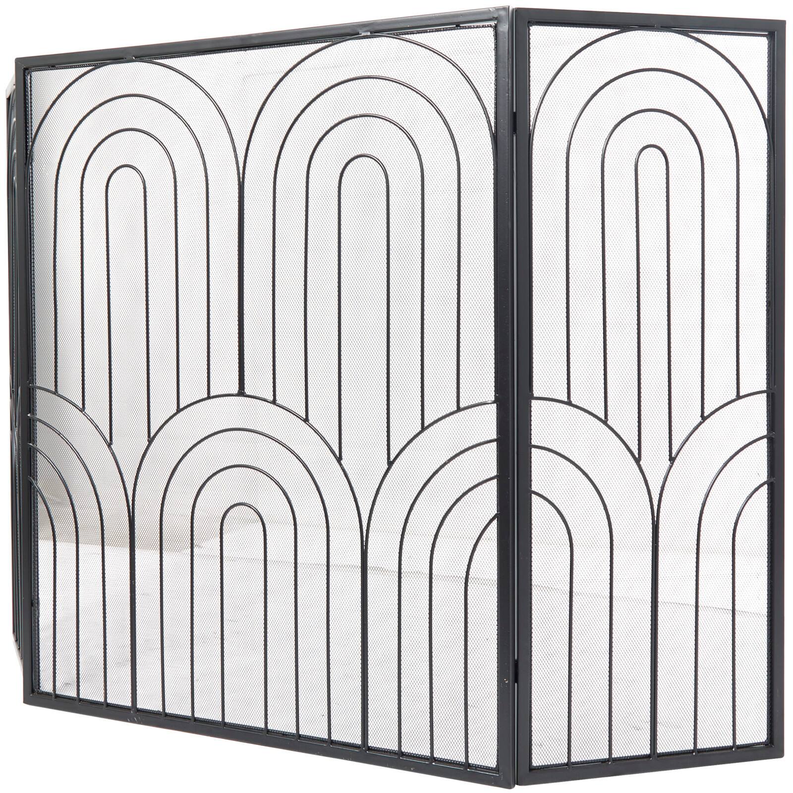 Black Metal Art Deco 3-Panel Fireplace Screen